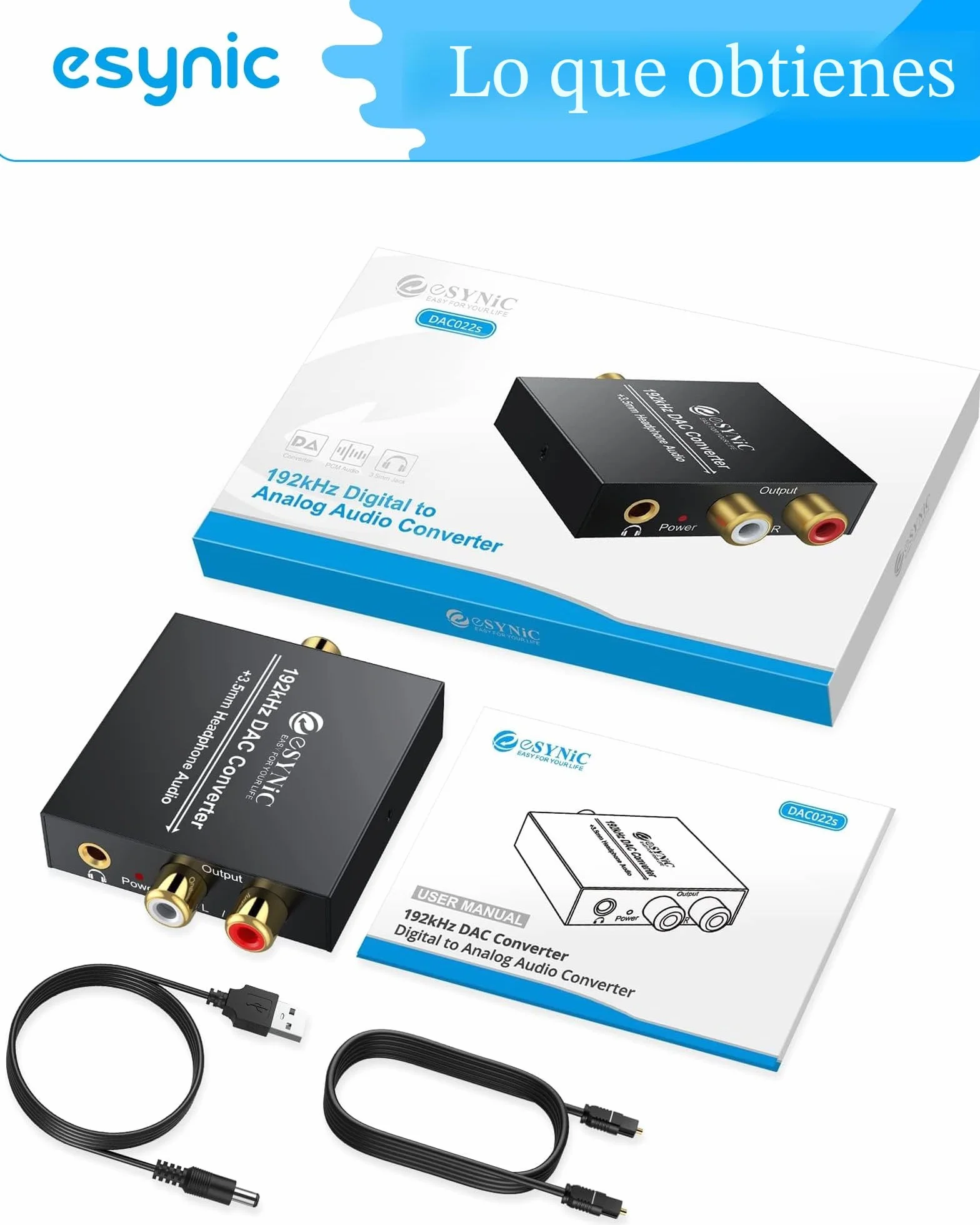 ESYNiC DAC Convertidor Digital a Analógico con Cable Coaxial/Óptica a RCA Toslink SPDIF para PS4 Xbox Android TV AppleTV Blu-ray