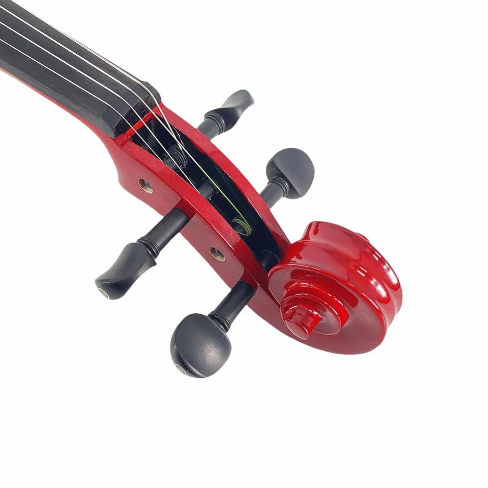 Yinfente Viola eléctrica silenciosa de 40,6 cm de madera maciza con 4 cuerdas con accesorios de ébano, funda rígida de arco de madera de Brasil, paño de limpieza de cable AUX, cuerdas adicionales