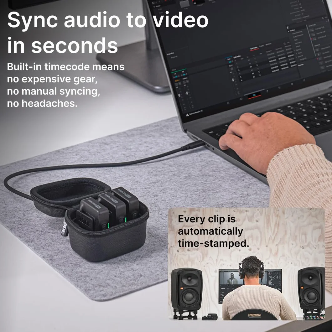 RØDE Wireless PRO Sistema de micrófono inalámbrico compacto con timecode, grabación interna 32 bits flotante, 2 micrófonos lavalier y estuche de carga inteligente para vídeo y contenido