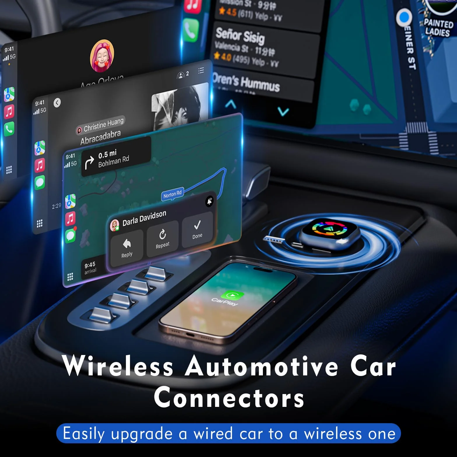 2 en 1 Adaptador CarPlay Inalámbrico y Adaptador Android Auto Inalámbrico, Convierte con Cable a inalámbrico, Mini y Estable, Plug & Play Compatible con iOS 10+/Android 11+(Coches 2016+)