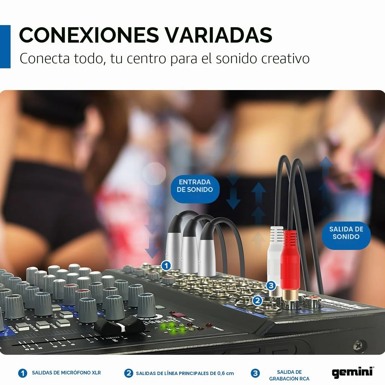 Gemini Sound GEM-12USB Mezclador analógico de 12 canales compactos que incluye 4 canales de micrófono, EQ de 3 bandas, reproducción USB de la memoria USB y Streaming Bluetooth