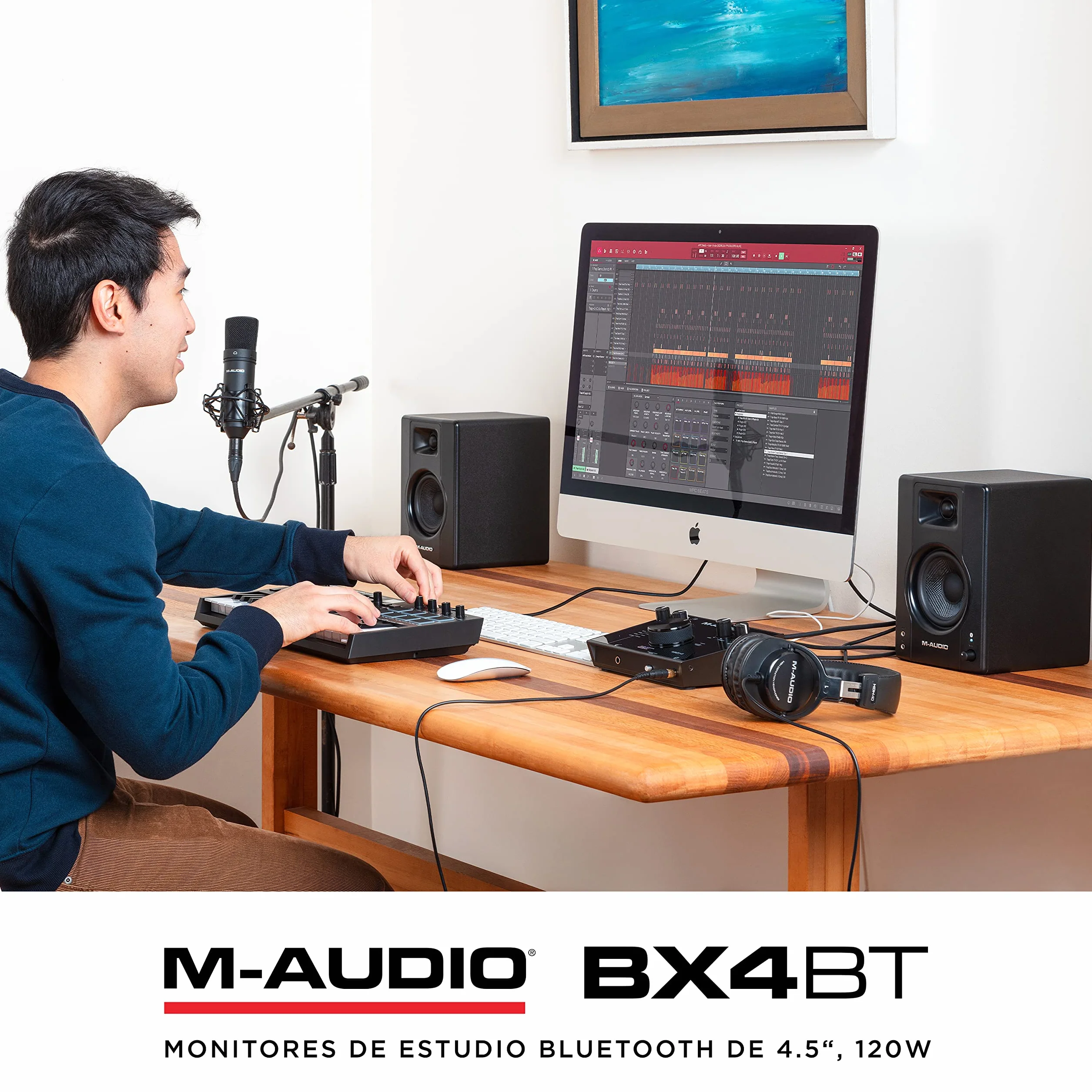 M-AUDIO BX4 BT 4.5 Pulgadas Monitores de Estudio, Altavoces Autoamplificados Bluetooth para PC para producción Musical, Juegos, Streaming, Podcast, DJ