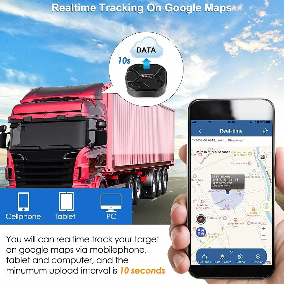 TKMARS Localizador GPS para Coche TK905 Rastreador sin Suscripción 90 días Espera 5000mAh Impermeable Antirrobo