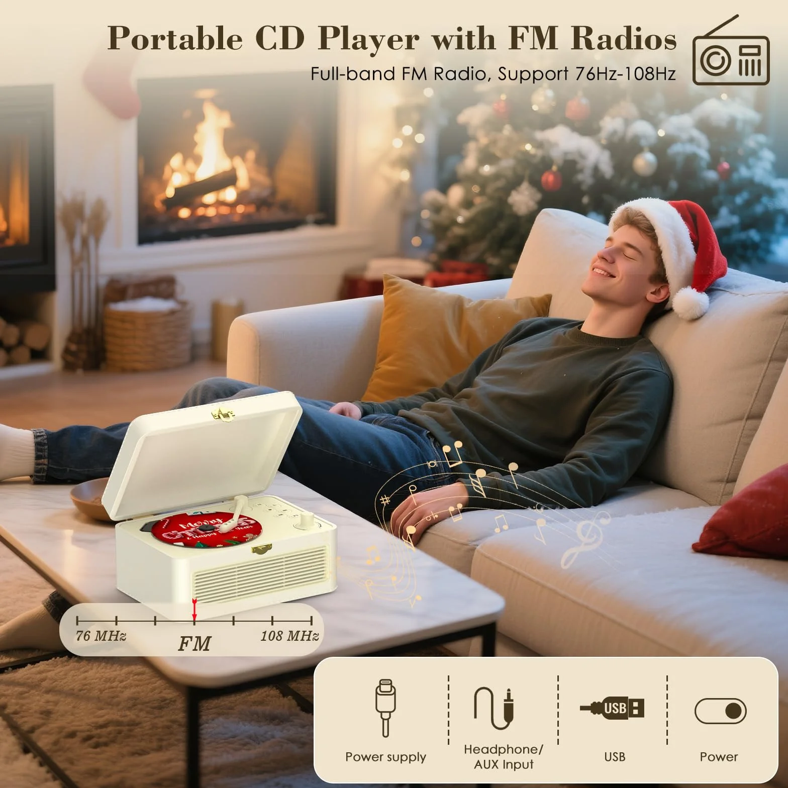 Reproductor de CD Portatil Bluetooth: Kegaudio Reproductor CD con Altavoces Radio y Mando a Distancia Soporte Reproducción USB/AUX Toma de Auriculares PU Blanco
