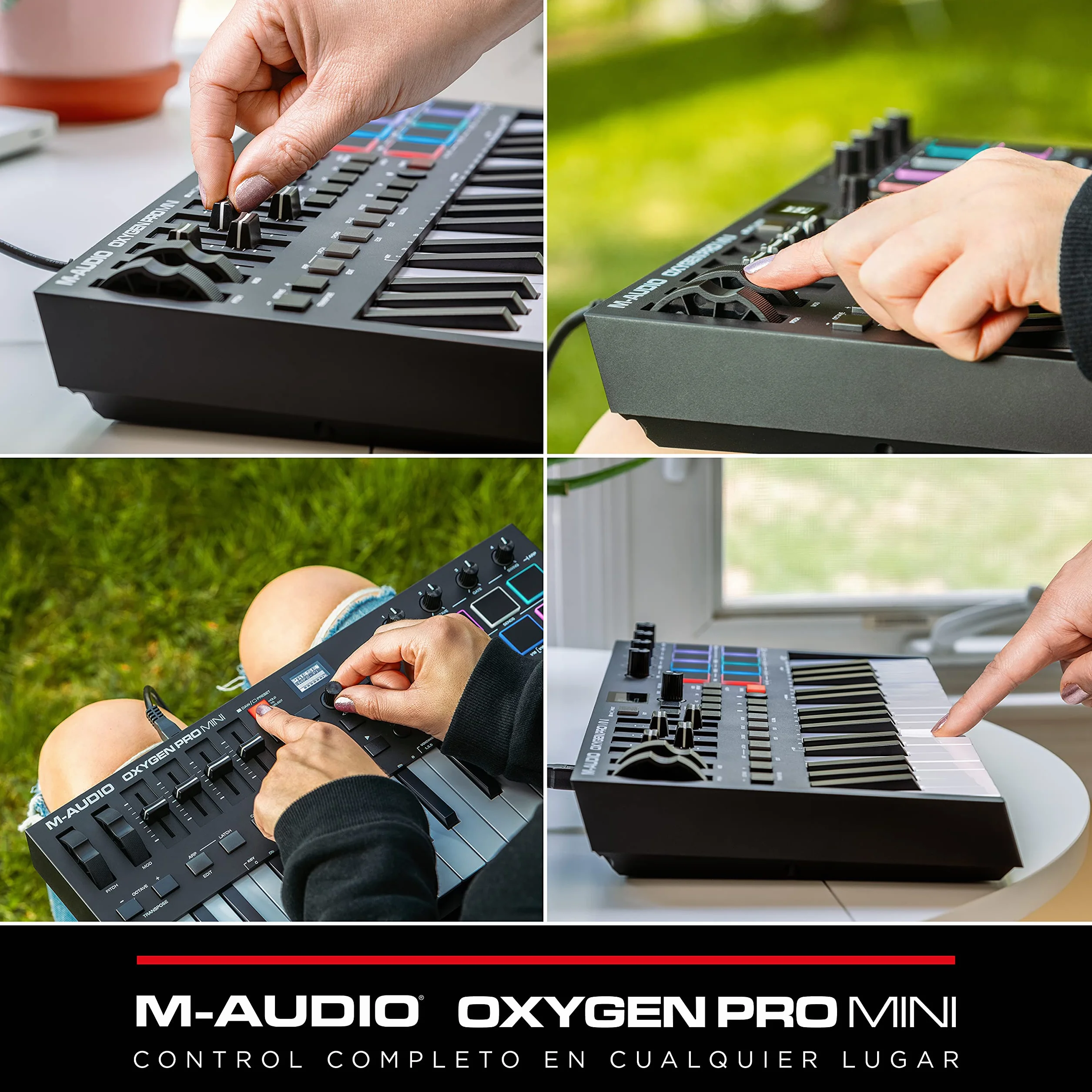 M-AUDIO Oxygen Pro Mini 32-Key USB MIDI Keyboard Controller para MacOS y WinOS, con Beat Pads, asignables perillas y faders, y Native Instruments Sound Pack (NKS Integración)