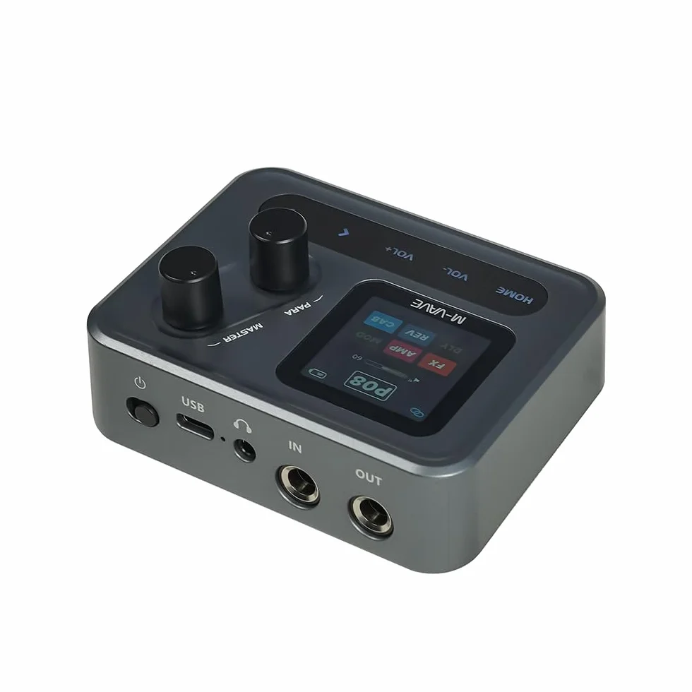 M-VAVE POCKETAMP – Simulador de amplificador multiefectos compacto para guitarra y bajo con pantalla LCD, audio USB, Bluetooth y batería recargable