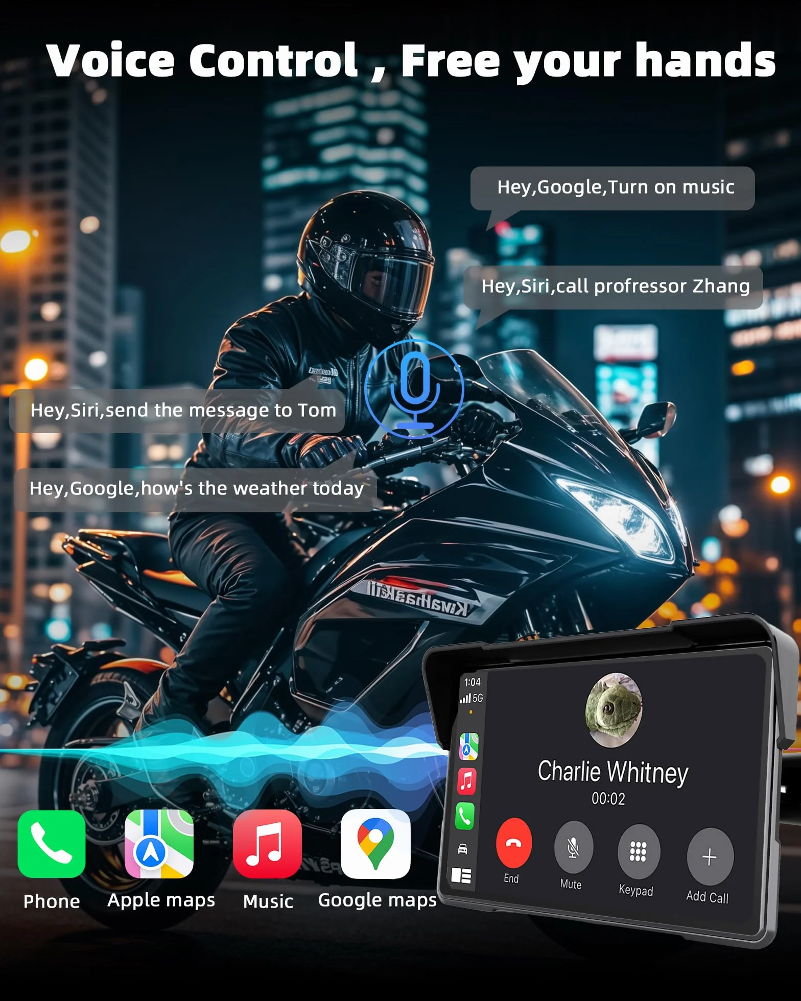 Carplay Moto para Motocicletas BMW, 7" Pantalla Navegador Moto Inalámbrico CarPlay y Android Auto, Fácil de Instalar Resistencia al Agua IP67, Bluetooth, Navegación GPS, Siri/Google Asistente