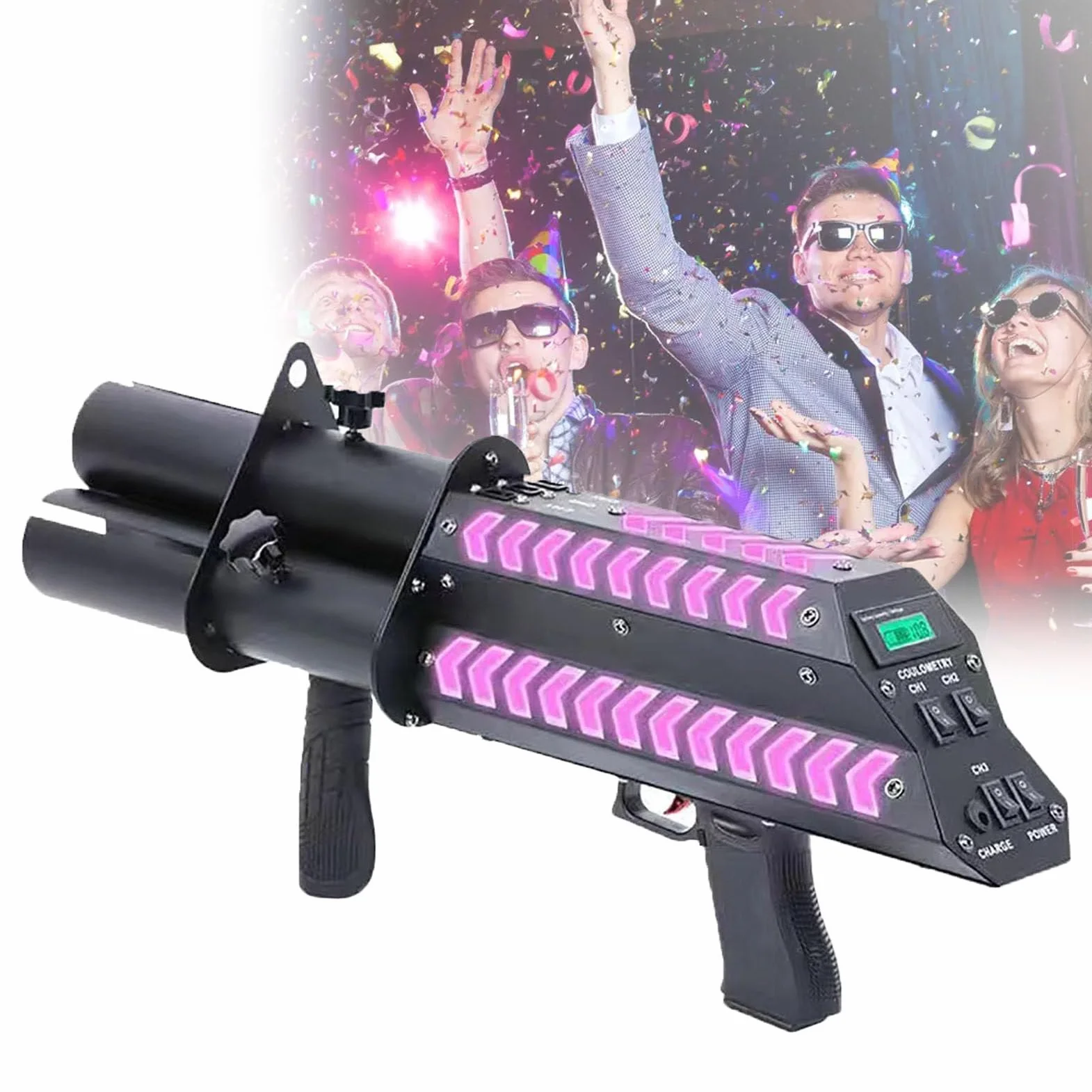 Lanzador de Confeti eléctrico, cañón Lanzador de Confeti portátil con Luces, Recargable, para Eventos Especiales, Fiestas, Clubes, Bodas, conciertos, Iluminado