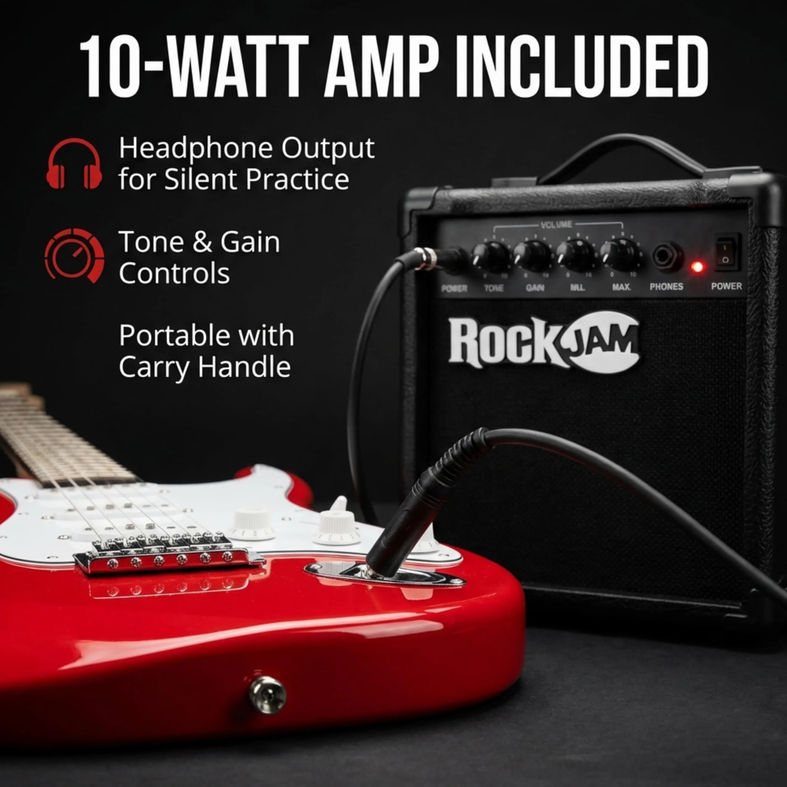 RockJam RJEG02-SK-RD - Kit de guitarra eléctrica