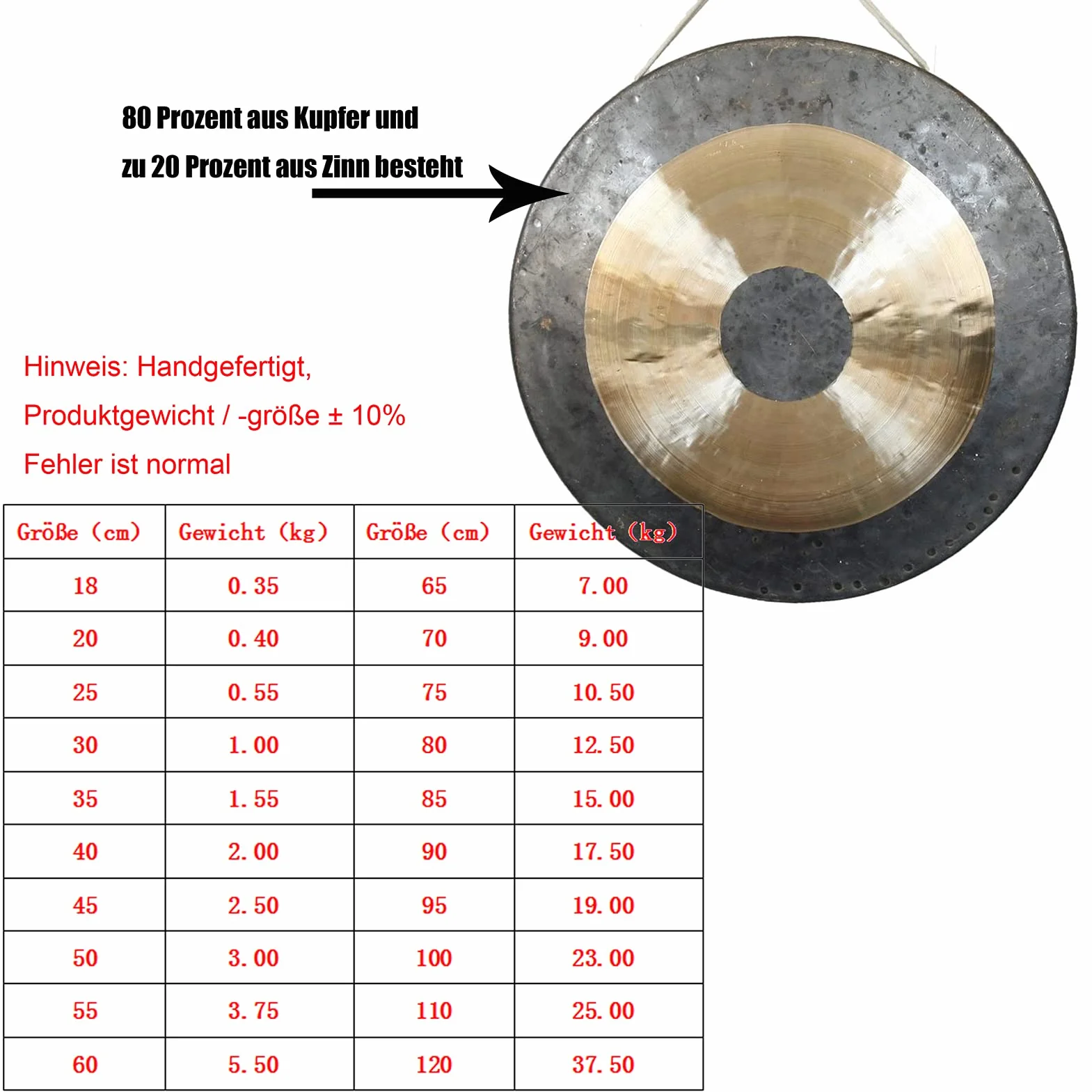 Original Tan Tan Gong-Whood Chau Gong -Gong Grande-Gong de Mano-Latón Percusión de Cobre Orquesta sinfónica de curación de Yoga Que Incluye bobinas de Madera/algodón,30cm