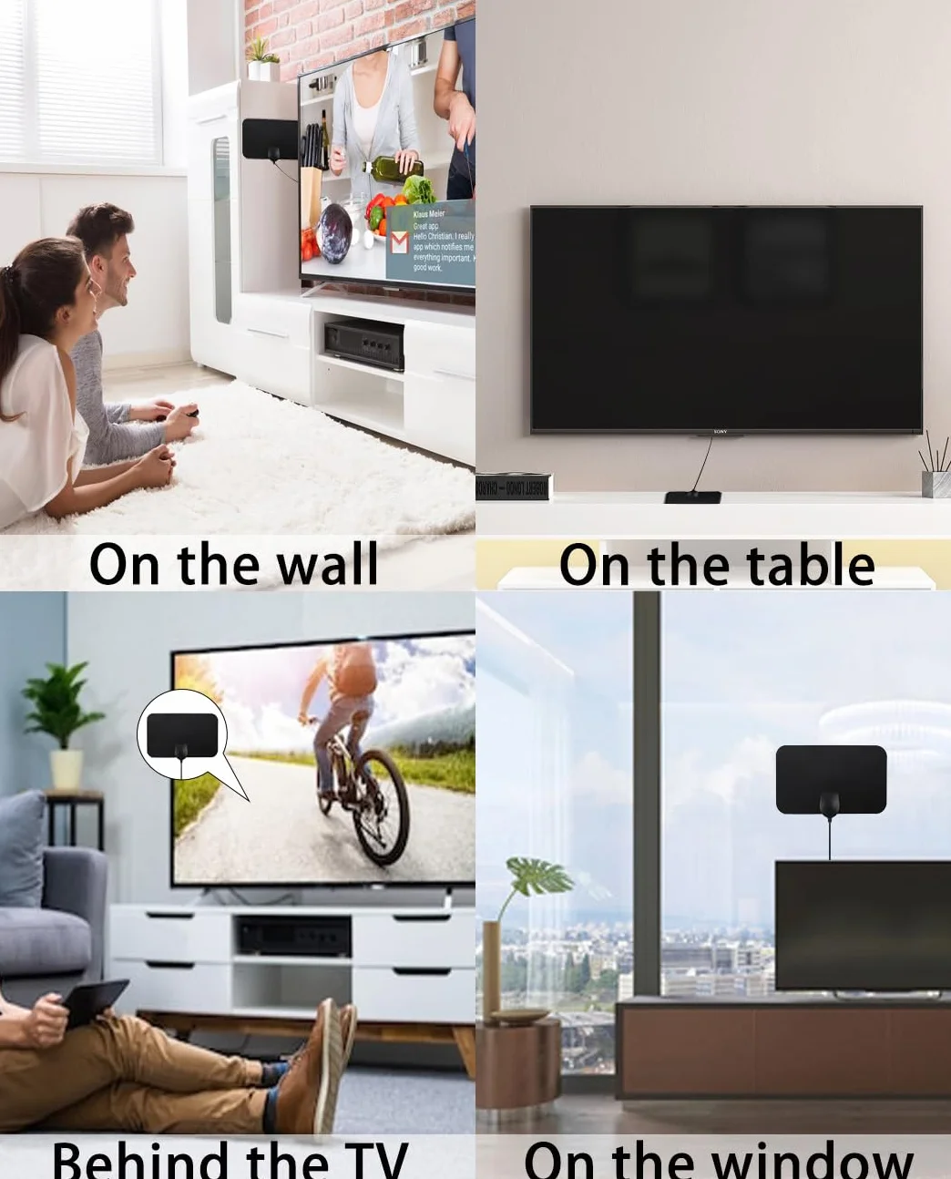 Vecys HDTV Antena Digital HD DVB-T2 Interior Montada en Pared Mini Smart TV 80 Millas RG174 Cable Coaxial 3m 1080p
