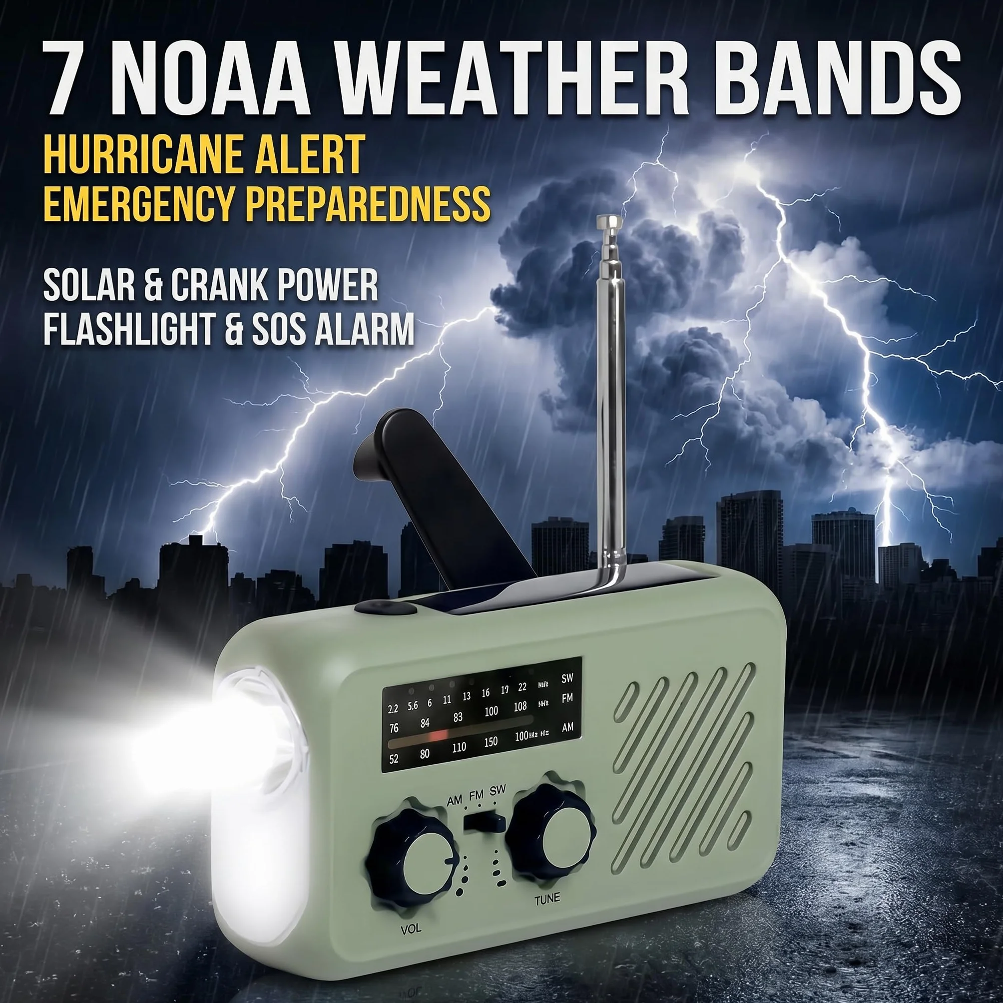 Radio de Emergencia Solar y Manivela, Radio FM/Am Portátil con Linterna LED, Luz de Lectura y Powerbank 2000mAh – Ideal para Cortes de Luz, Camping, Acampada y Regalos para Hombre