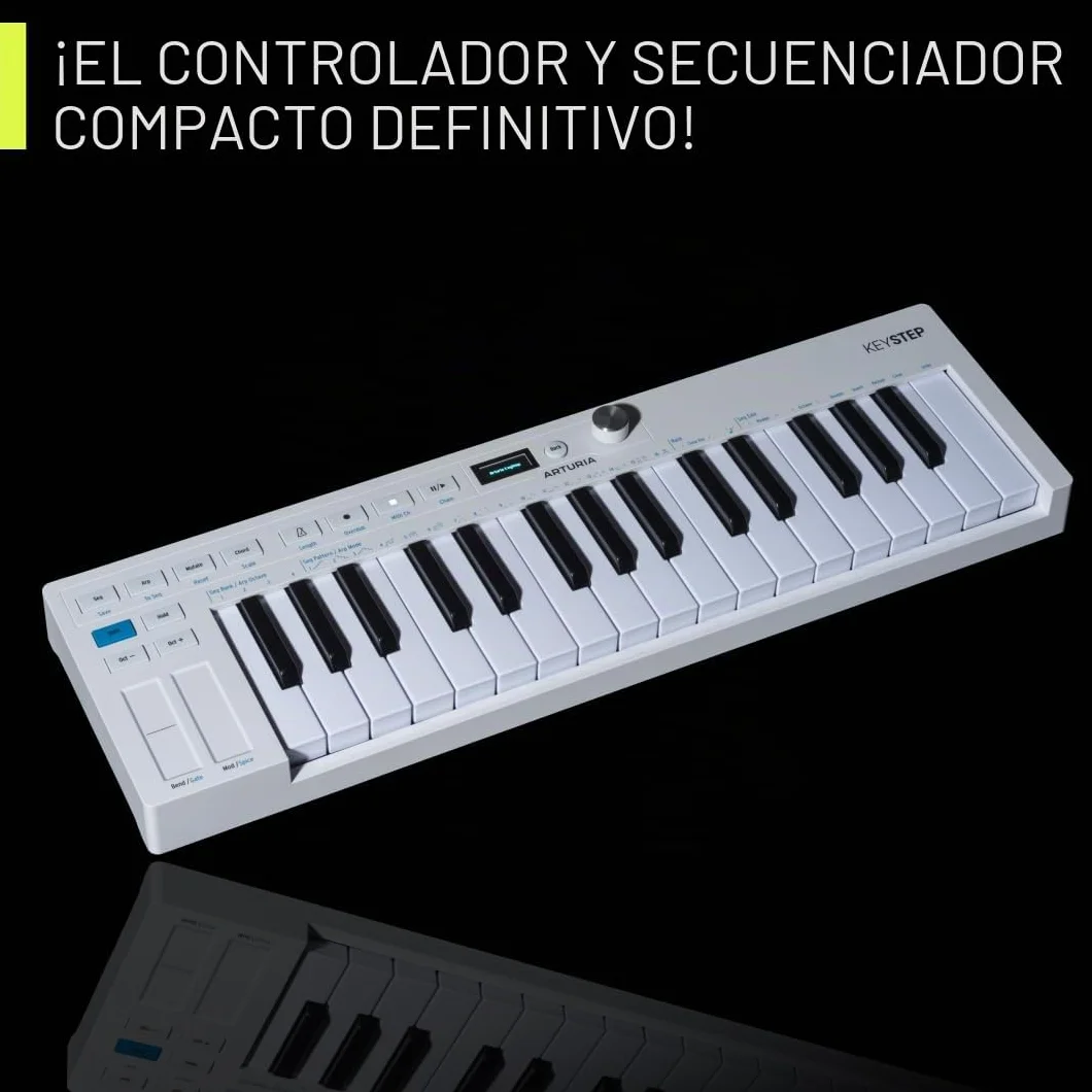 Arturia - Keystep MK2 - Controlador MIDI portátil, secuenciador y arpegiador - 32 teclas delgadas, pantalla OLED, secuenciador de pasos polifónico, arpegiador de 16 modos, compatible con CV - Blanco