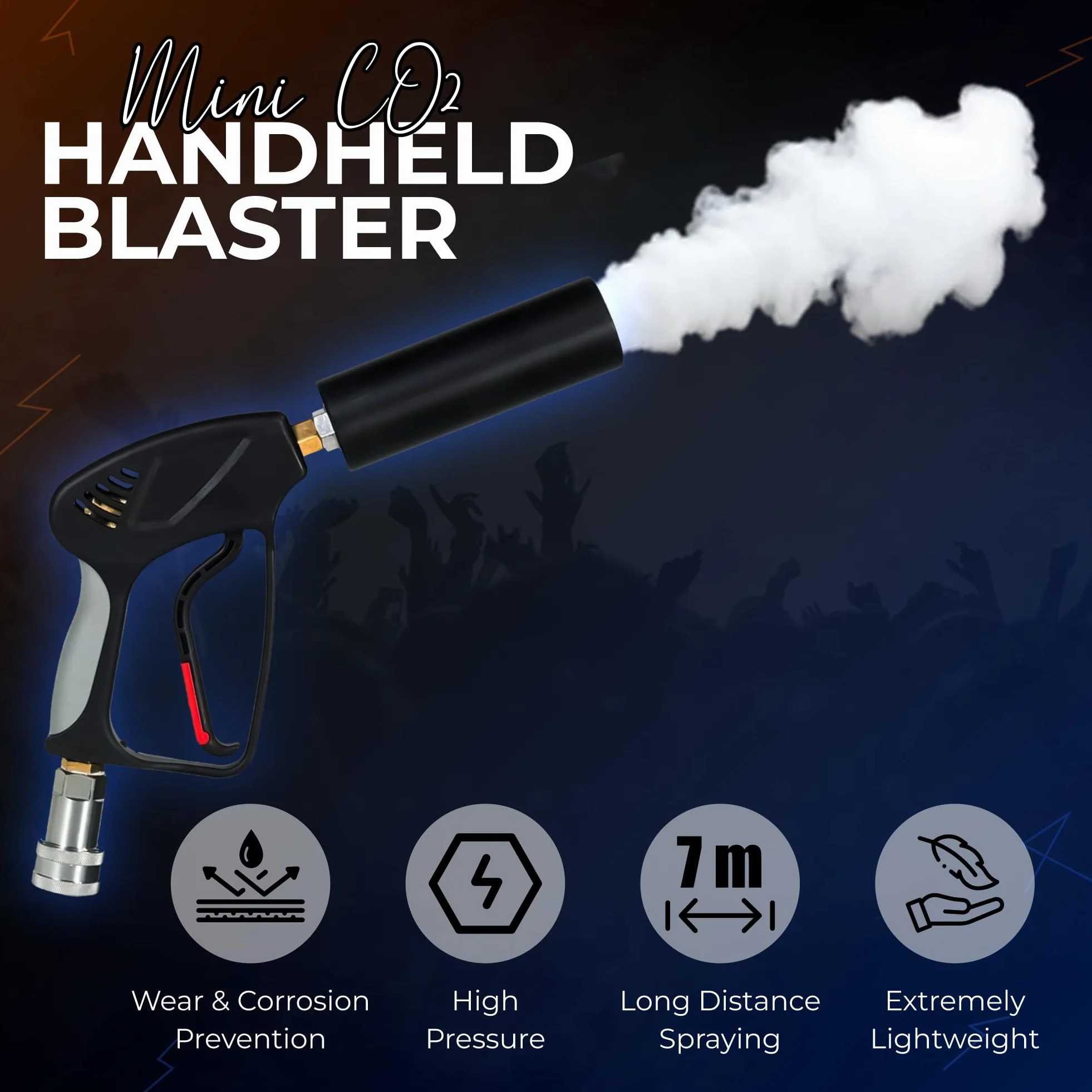 Pistola de fiesta de CO2 con alcance de 6 m, cable de 3 m + tubo de salida sin escarcha, pistola de CO2 de alta calidad, adecuada para DJ Club Stage, máquina de chorro (minipistola)