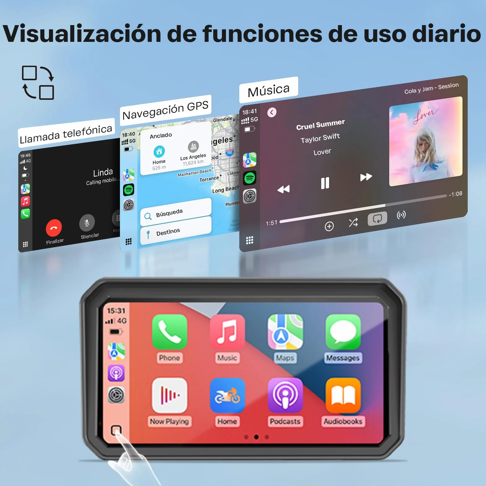 WonVon CarPlay para Motocicleta Sistema de Navegación GPS 6.25 Pulgadas con Apple CarPlay y Android Auto Doble Bluetooth