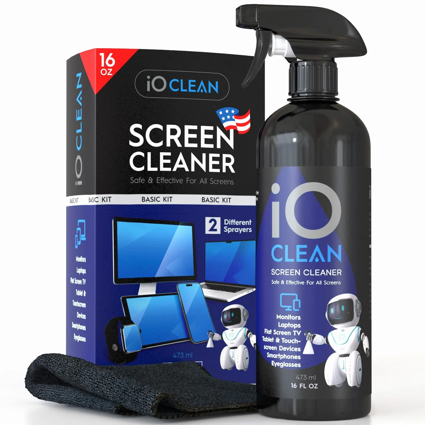 iO Clean Spray Limpiador de Pantalla 16 oz (473 ml) Kit de Limpieza Grande para TV LCD LED OLED