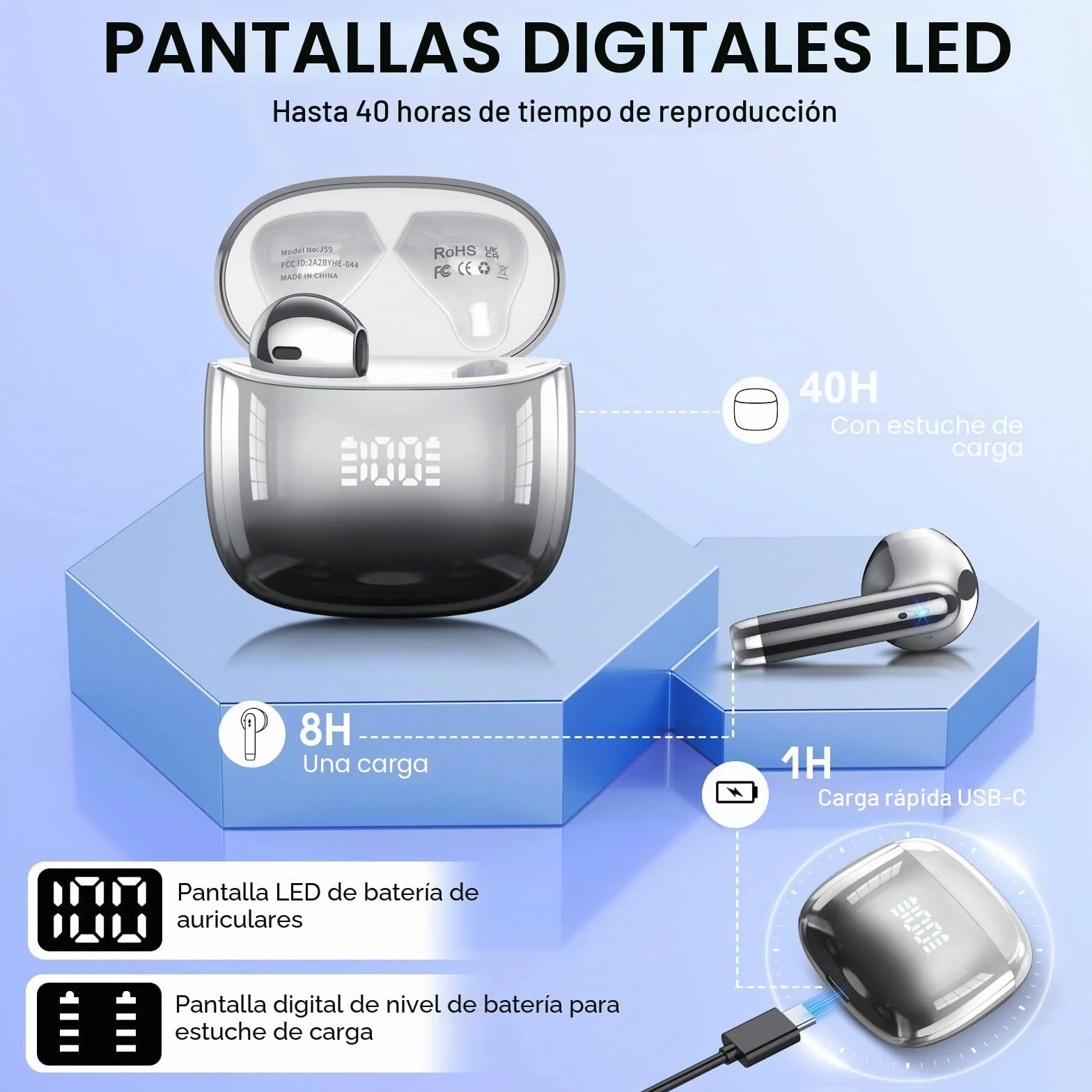Auriculares Inalámbricos Bluetooth 5.4 Sonido Envolvente con HD Micrófono, 48H, Reducción de Ruido, IP7 Impermeable