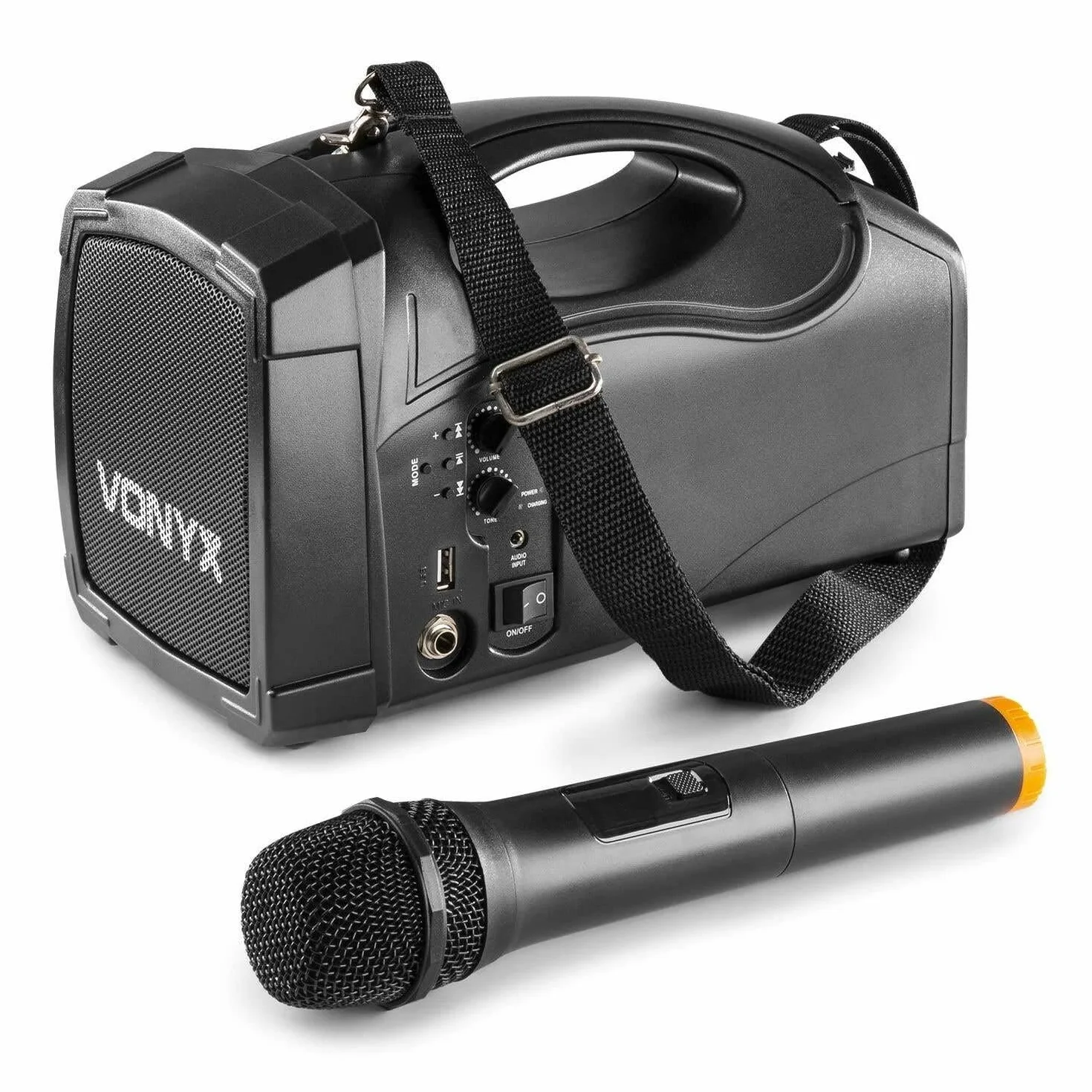 Vonyx ST014 – Altavoz portátil Bluetooth con micrófono inalámbrico UHF, Altavoz Activo autoamplificado 100W/30W RMS, USB MP3, batería Recargable y woofer 6,5", Equipo de Sonido portátil, Color Negro