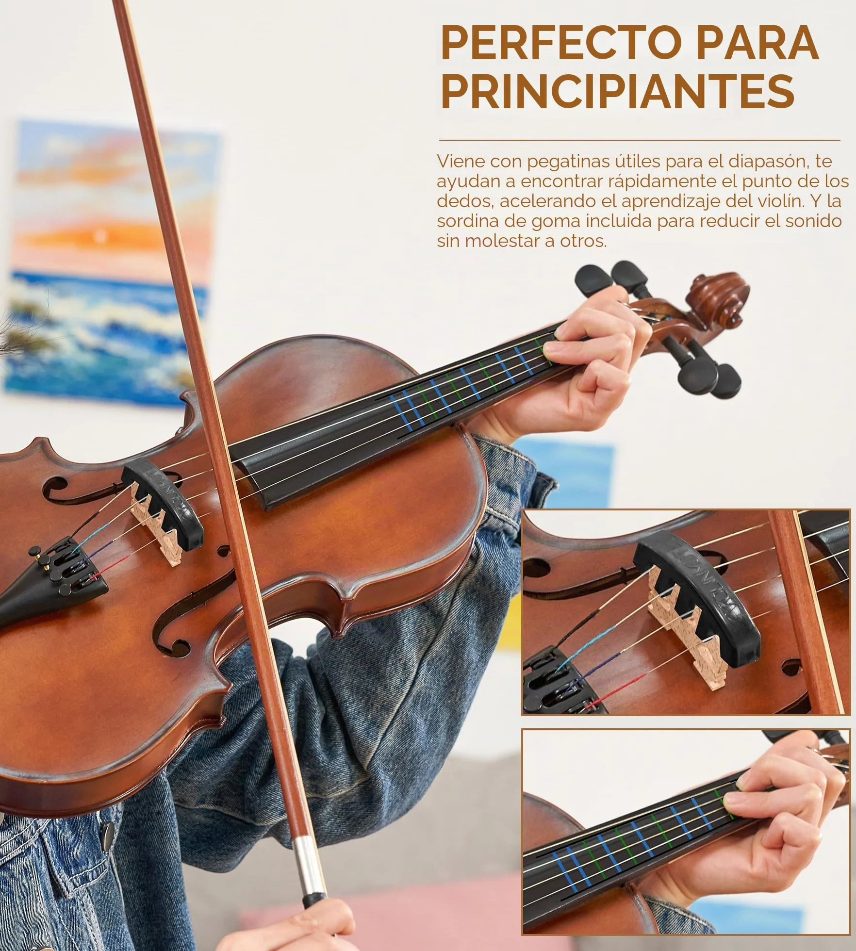 Vangoa 3/4 Violín Acústico Madera Violines para Principiantes, Adultos o Niños Tres cuartos Violin con Kits de Inicio