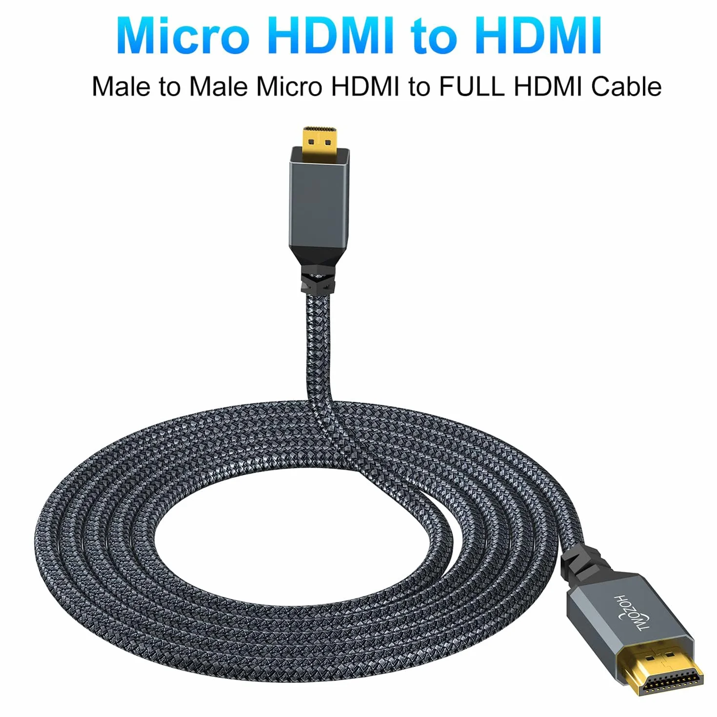 Twozoh Cable Micro HDMI a HDMI 1M, Micro HDMI Tipo D a HDMI Tipo A supporta 4K/60Hz 1080P 2.0a/b 2.0/1.4a