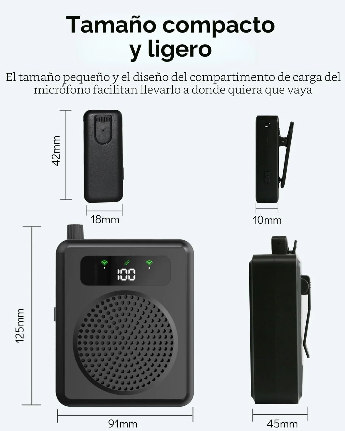 Amplificador de Voz inalámbrico para Profesores, Amplificador de Voz portatil con lavalier micrófonos, Sistema PA 2000mAh Recargable Personal para Aula, guías turísticas, Hablar (Negro)