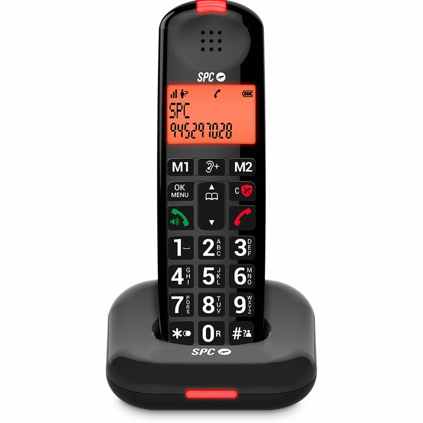 SPC Comfort Kairo - Teléfono inalámbrico para Personas Mayores con Teclas Grandes, Sonido extramplificado, Compatible audífonos, función Bloqueo Llamada, señal Luminosa y 2 memorias directas – Negro