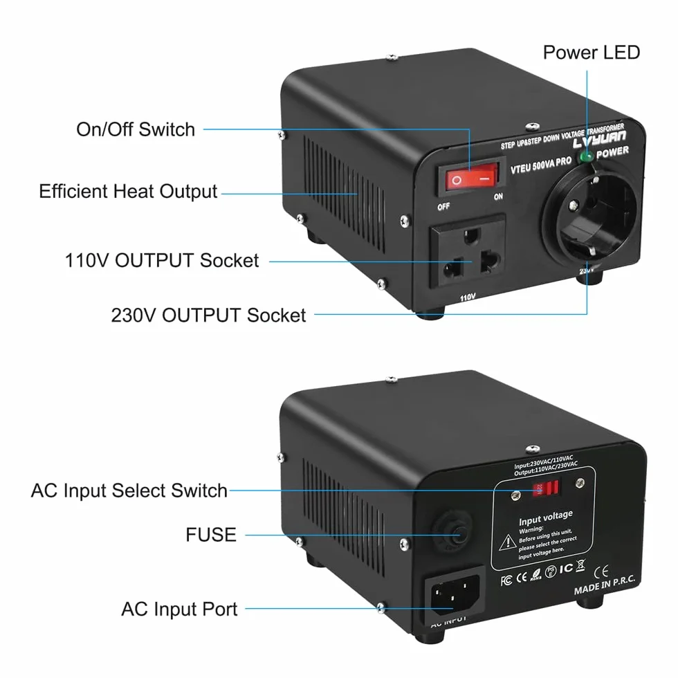 Cantonape 500VA Convertidor de Voltaje - Salida 110/220 Voltios CA - Transformador de Núcleo Toroidal EEUU de 500 Vatios