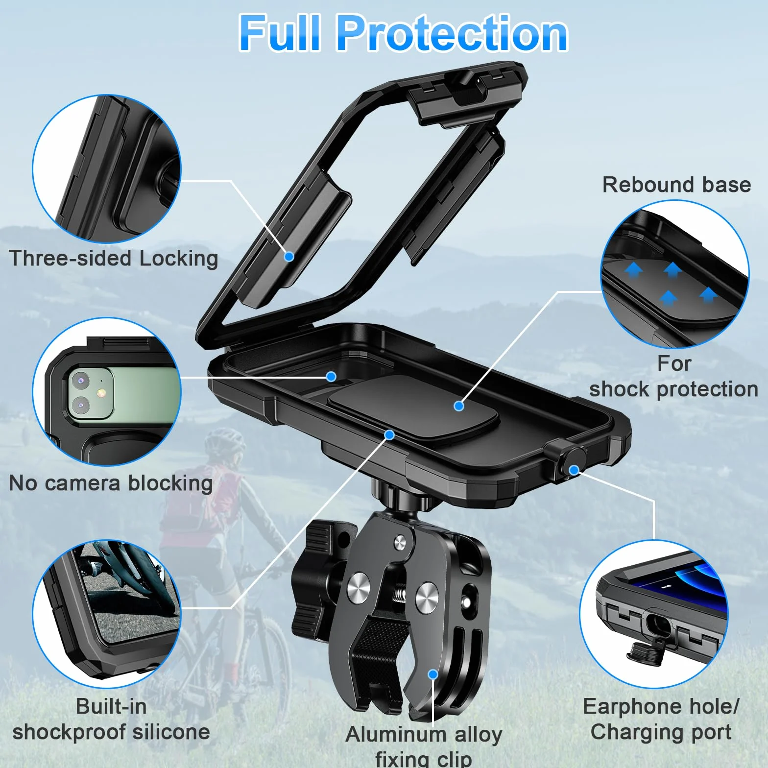 Soporte Móvil Moto Impermeable Universal 360° Rotación Porta Teléfono Bicicleta Antivibración para 5,5-7,0" Smartphones