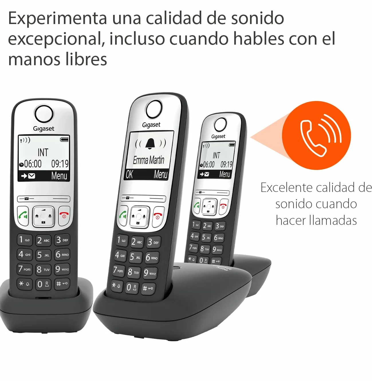 Gigaset A690 Trio Teléfonos DECT Inalámbrico Pantalla Gráfica Blanco y Negro Iluminada Gran Autonomía Negro
