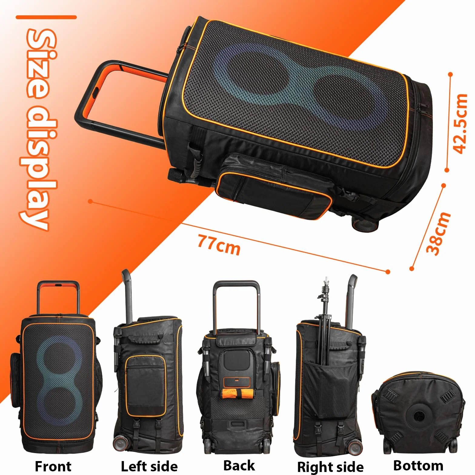 Bolsa de carro para JBL PartyBox 520 - Funda protectora con ruedas y asas, almacenamiento portátil para altavoces y accesorios, bolsa de viaje duradera para DJs, fiestas al aire libre y