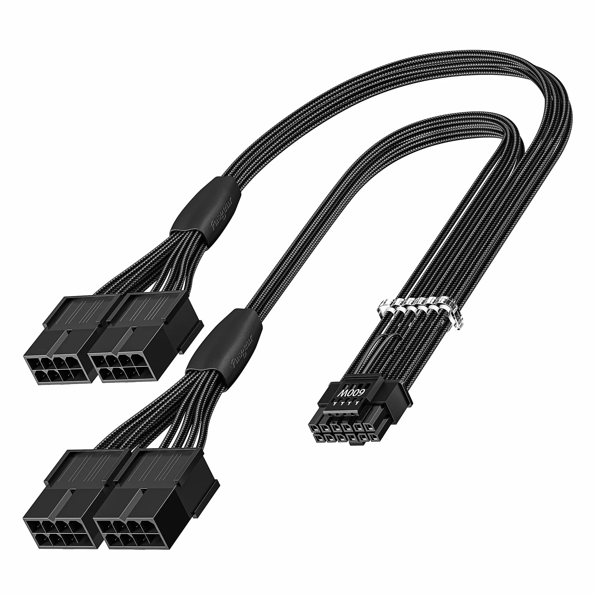 Fasgear PCI-e 5.0 Cable de extensión, 16Pin (12+4) macho a PCI-E 5.0 4x8 (6+2) Pin cable de extensión de manga hembra,40cm 12VHPWR Cable compatible para GPU GeForce RTX 3090Ti 4080 4090 5090 (Negro)