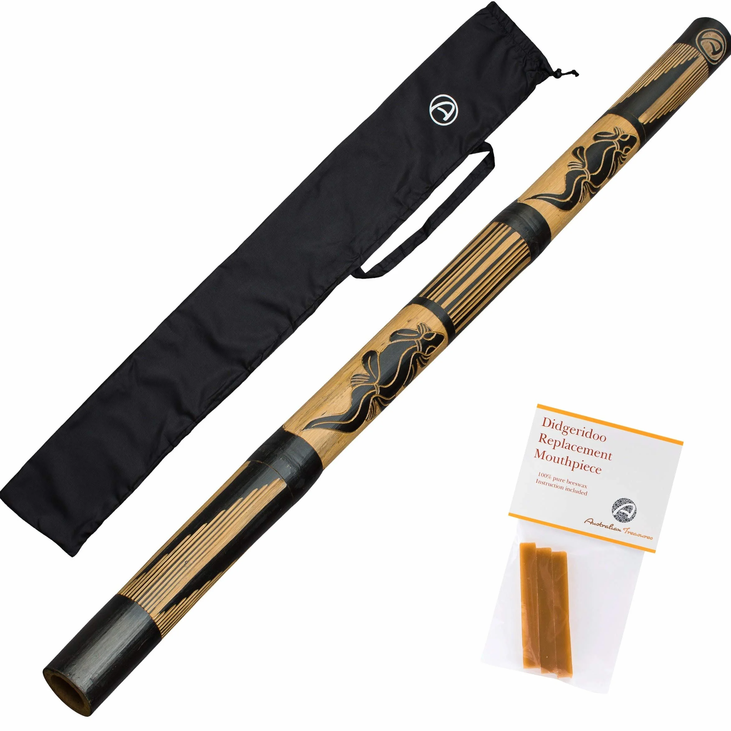 DIDGERIDOO CARVED: bambu didgeridoo incluyendo 3 rayas de cera de abejas y bolsa de nylon didgeridoo