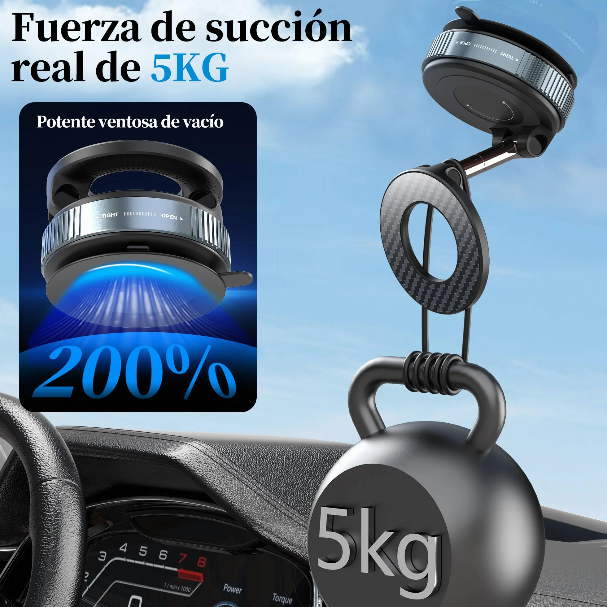 PlusAcc Soporte Móvil Coche Ventosa Magnético 360° Universal iPhone 12/13/14/15/16/17