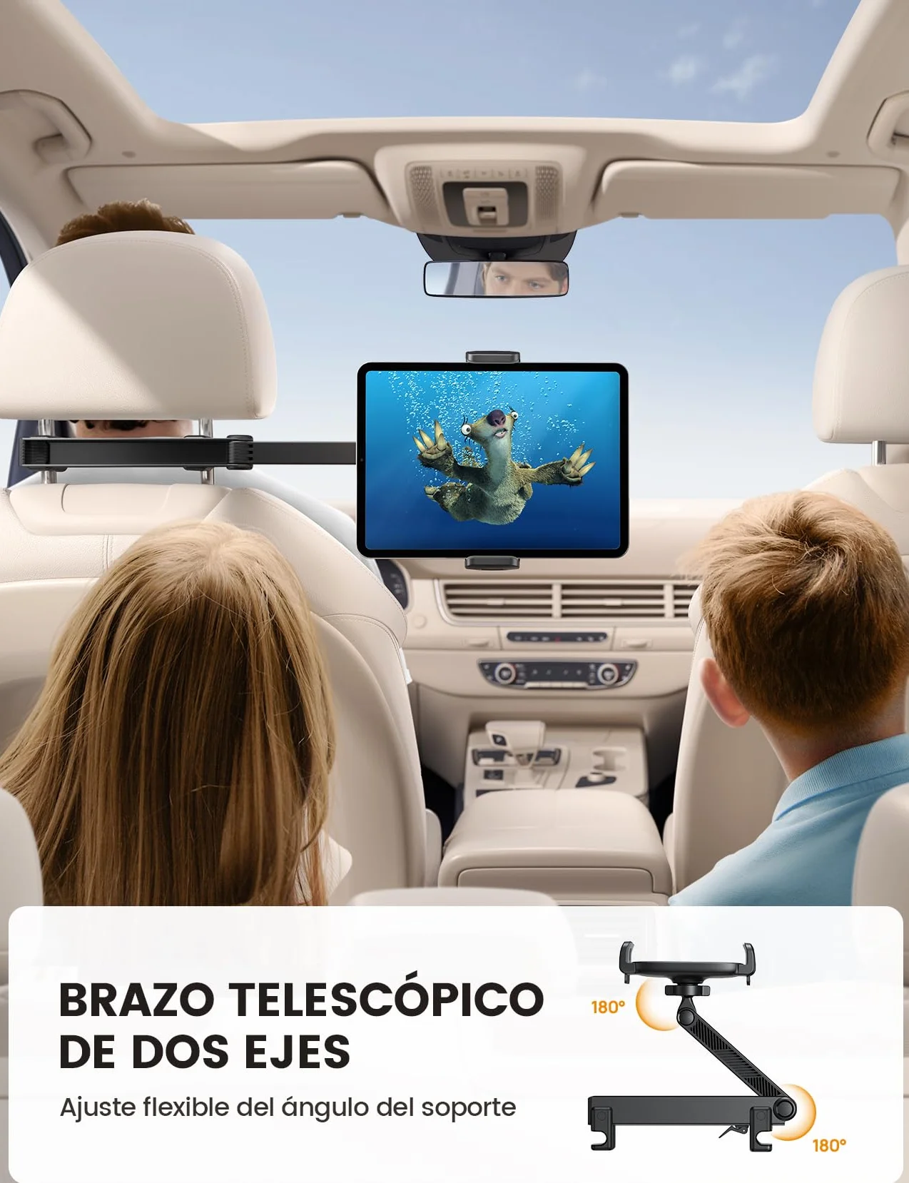 Lamicall Soporte Tablet Reposacabezas Coche - [con Cerradura] [Brazo de Extensión Biaxial Mejorado] 360°Rotación, Soporte Coche para iPad Pro, Air, Mini, Switch y Otros 4,7 a 13" Móvil y Tablet
