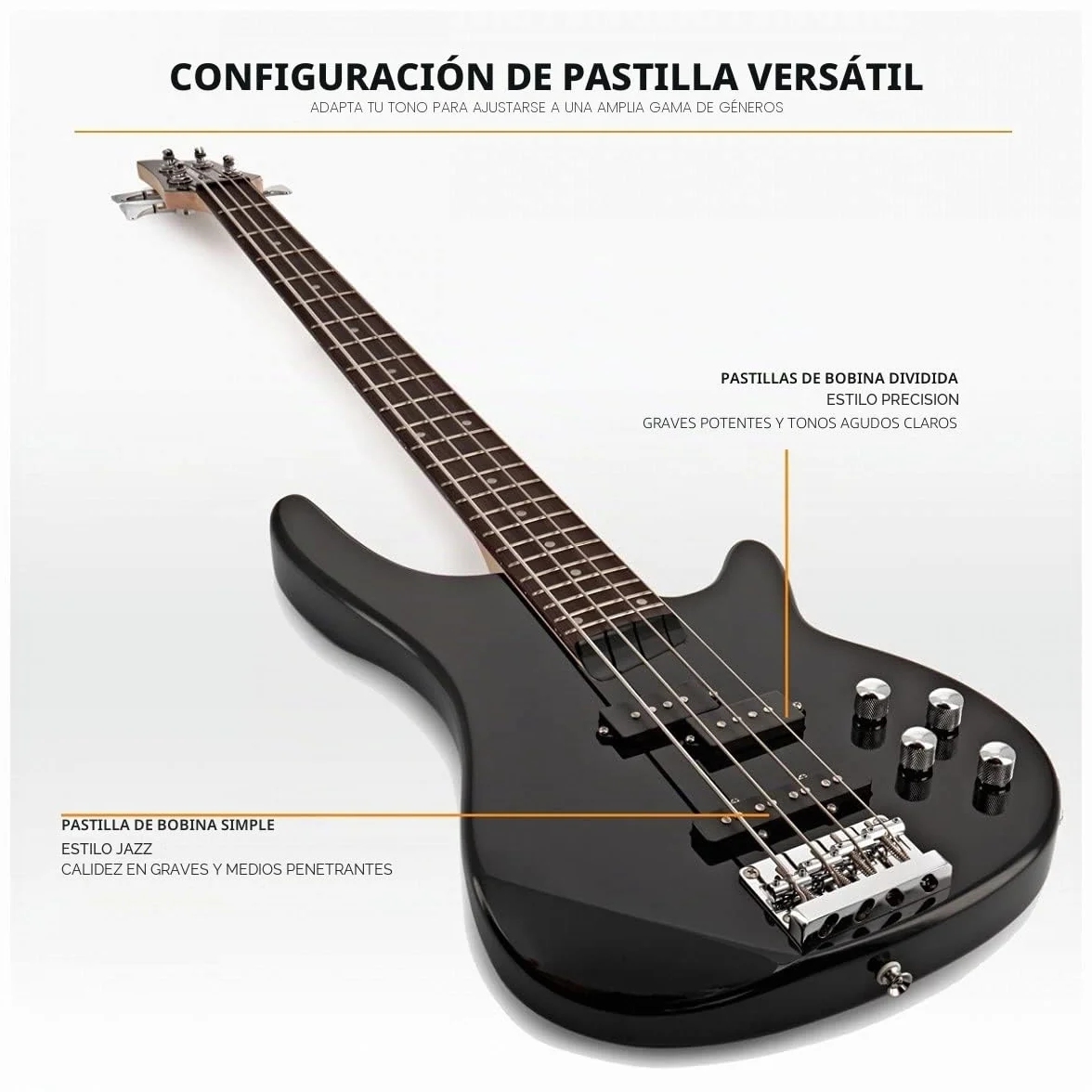 Bajo Eléctrico Con Amplificador De 15 W Chicago de Gear4music 4 Cuerdas Negro