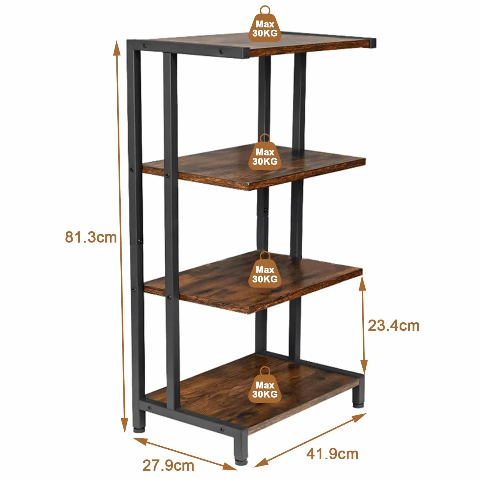 W&H Estante HiFi de madera de 4 niveles, soporte para tocadiscos para álbumes y discos, estantes y soportes estéreo con compartimentos de almacenamiento para reproductores de DVD decodificadores de TV