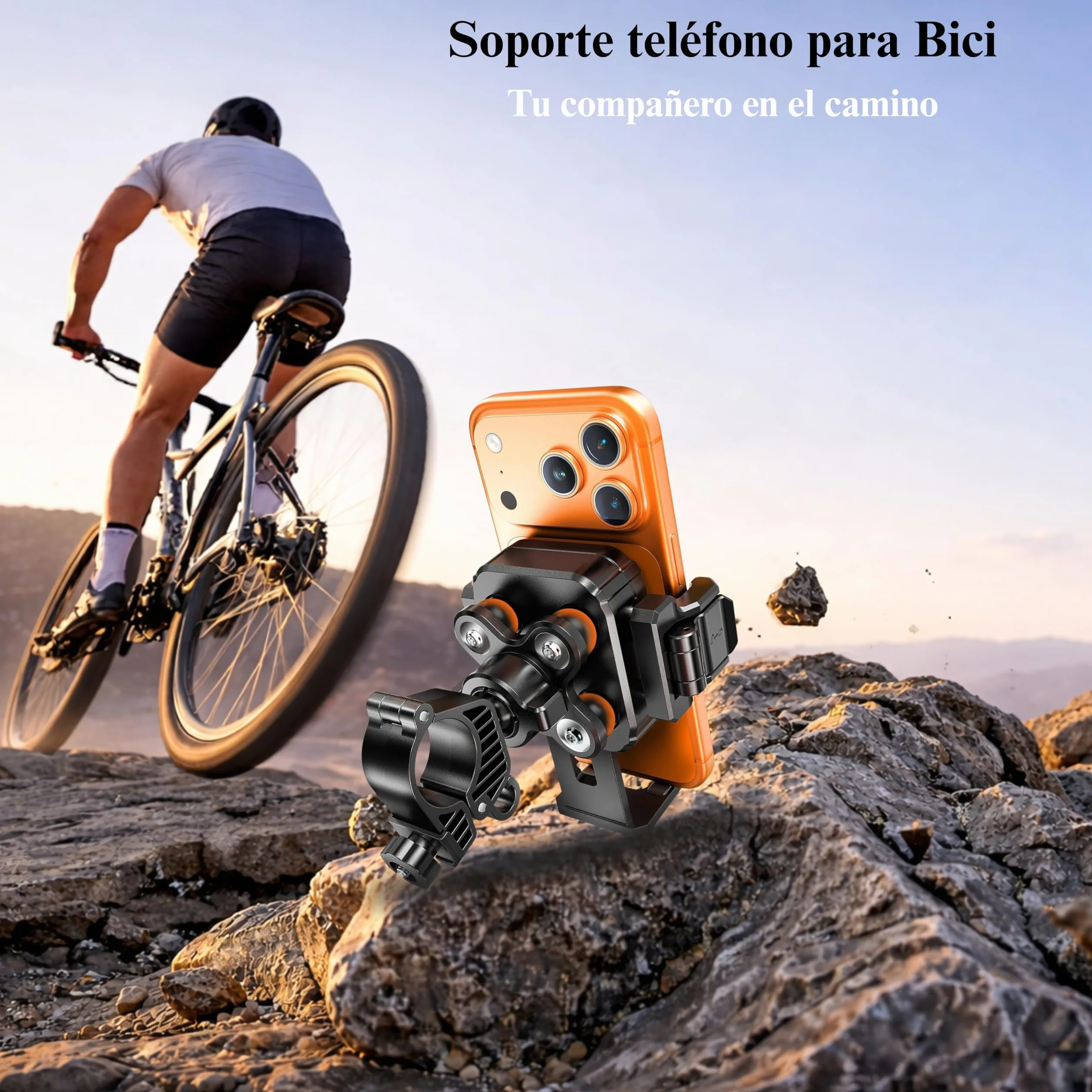 Soporte Móvil Antivibración y Antirrobo para Bicicleta, Porta Móvil Bici Liberación Rápida 360° para iPhone 13-17, Samsung, Xiaomi, 4.0"-7.0" Smartphone