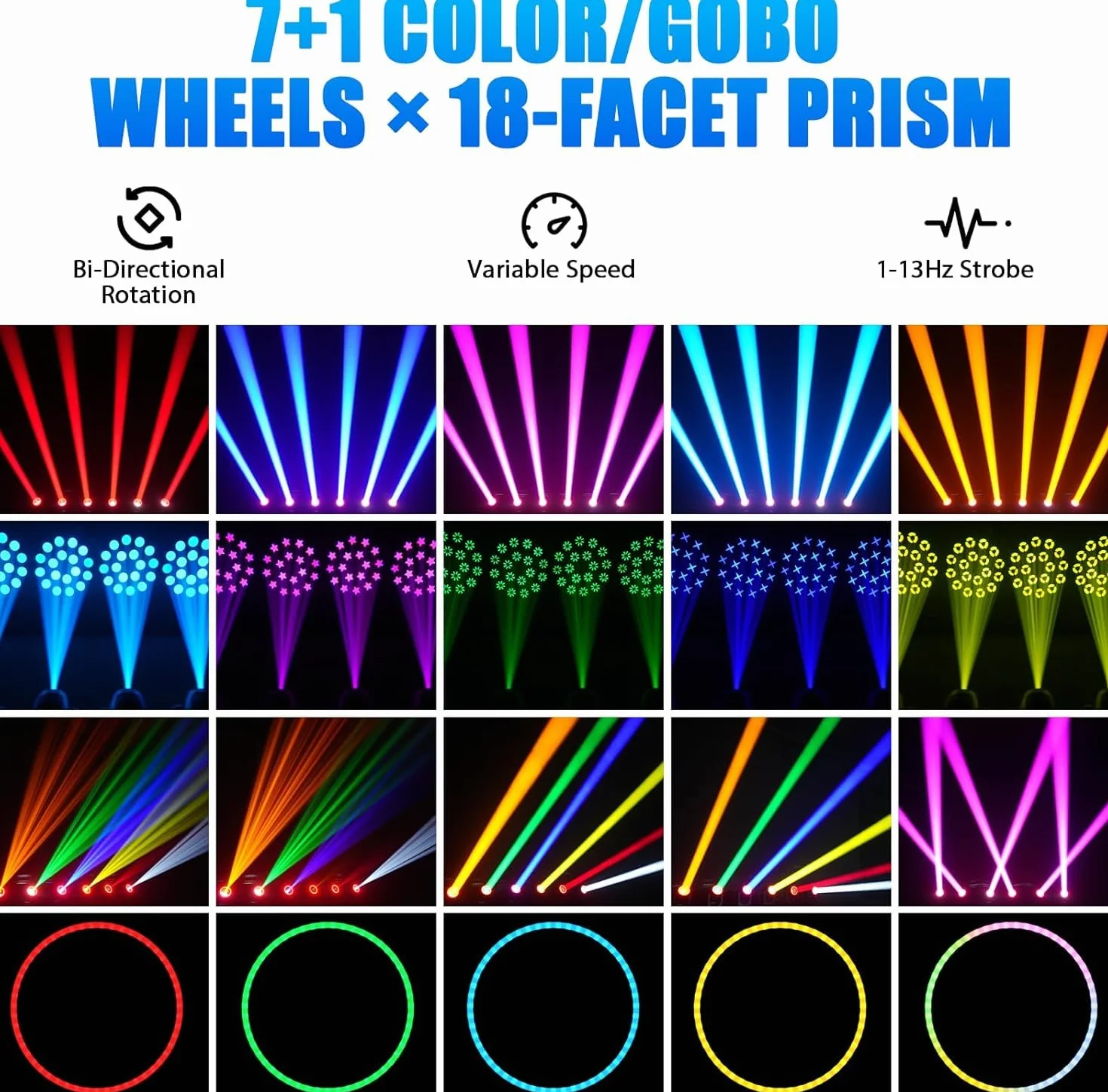 4 unidades 150W Cabeza Móvil LED Luces de DJ 18 prismas giratorios luz Foco Luces de Discoteca 8 gobos con DMX512 para Fiesta Disco DJ Club Show Bar Boda