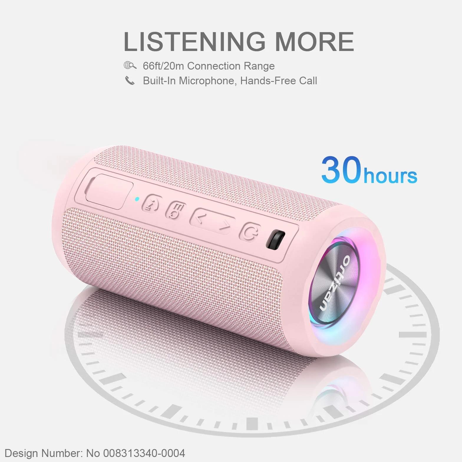 Ortizan Altavoz Bluetooth Potente Portatil X10P Rosa con Luz LED de Color Hay Volumen Alto y Graves Potentes, Apoya Reproducción de Música 30H, Bluetooth 5.3 y IPX7 Impermeable
