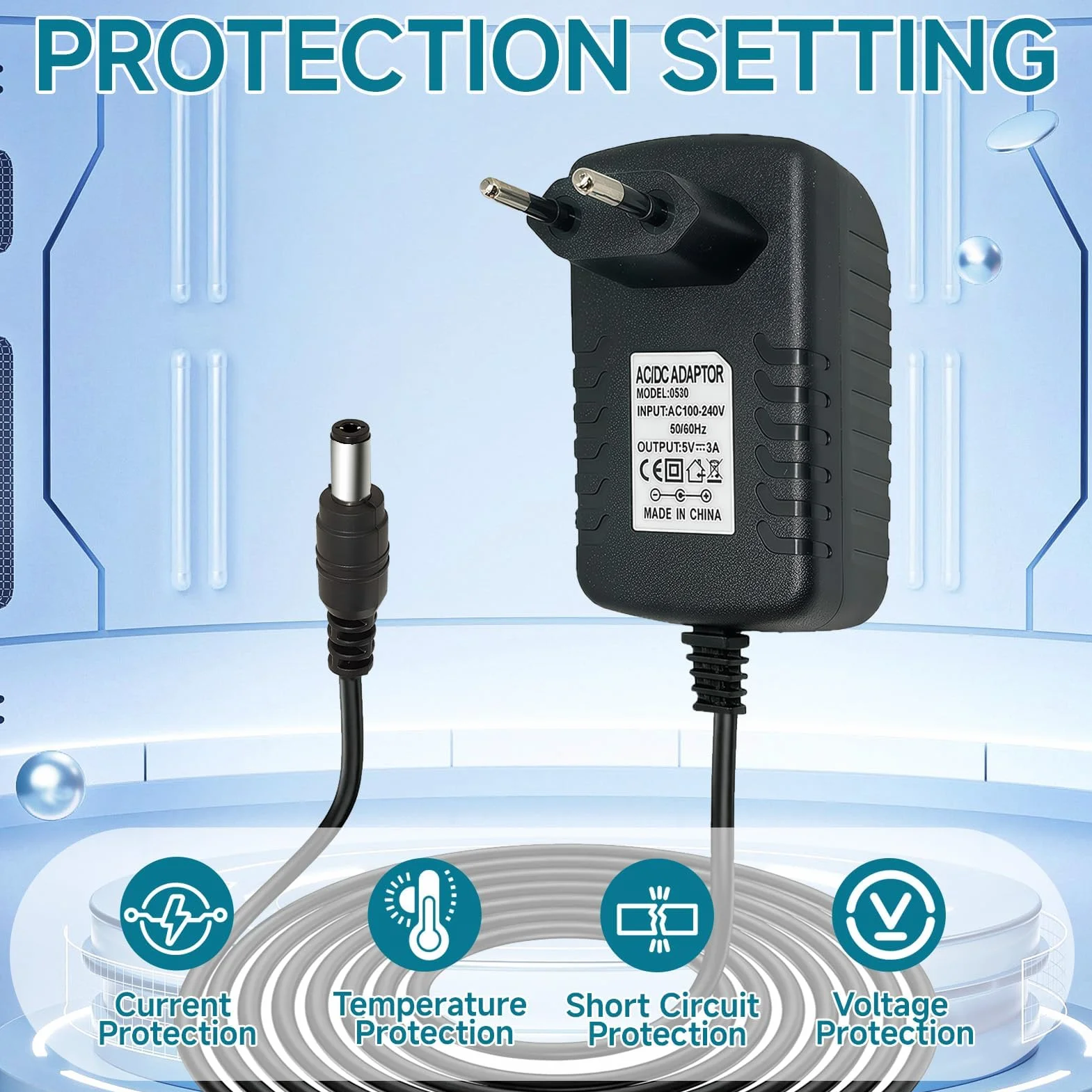 5V - Adaptador Universal DC5 V, 1 A, 2 A, 3 A, Cargador AC a DC Transformador Multiples Clavijas con 14 Adaptadores de Enchufe DC Fuente de Alimentación para Cámaras CCTV Tiras de Luz LED TV Box