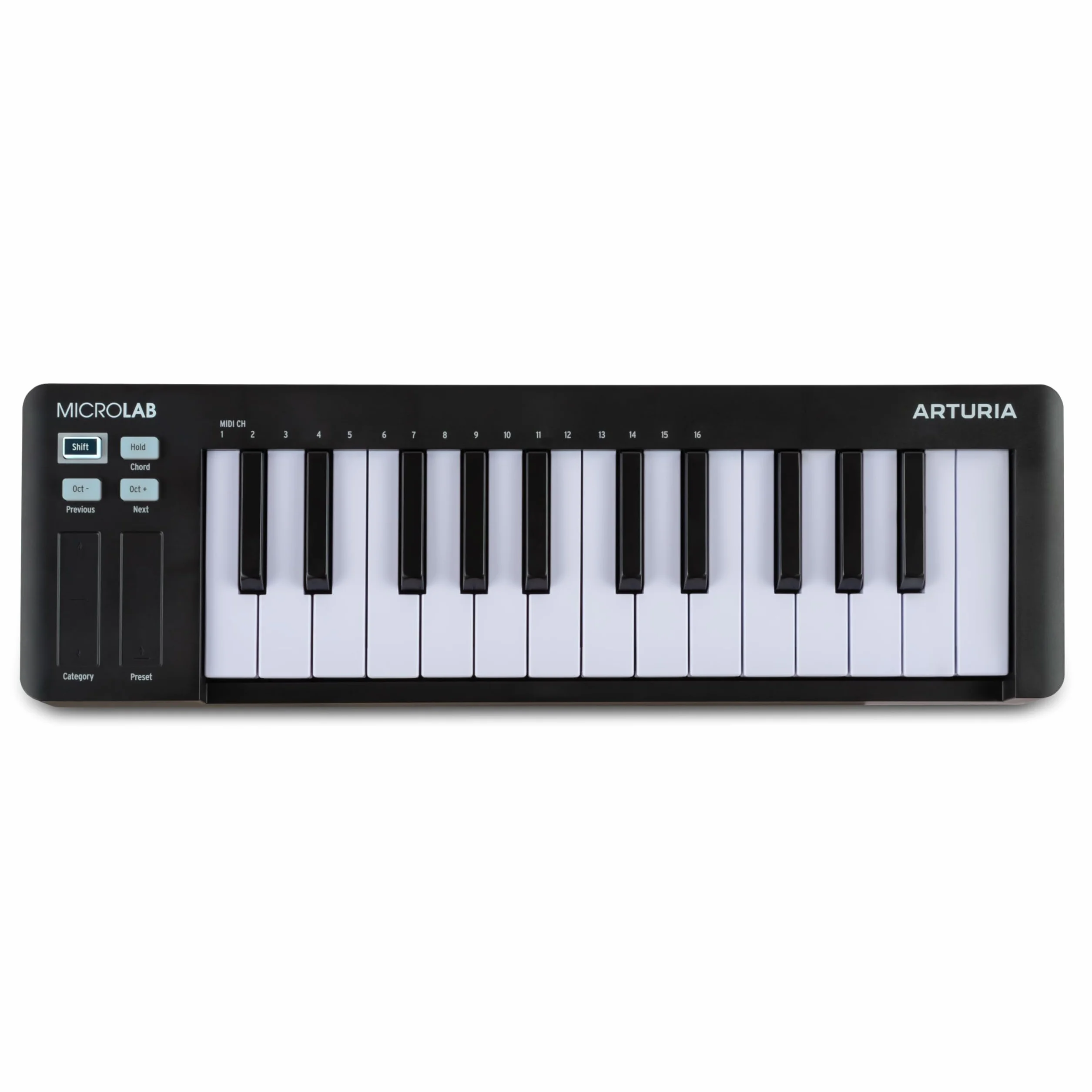 Arturia MicroLab MK3 - Teclado compacto de 25 teclas sensible a la velocidad para controlador MIDI, Bandas táctiles dobles, Modo Acordes, Entrada pedal sustain - Negro