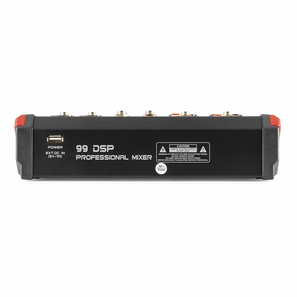 Vonyx VM-KG06 Mezclador analógico de audio de 6 canales con Bluetooth para grupos de música, 2 entradas XLR de micrófono con +48v, 2 entradas de linea con jack, Procesados de efectos DSP, USB/MP3