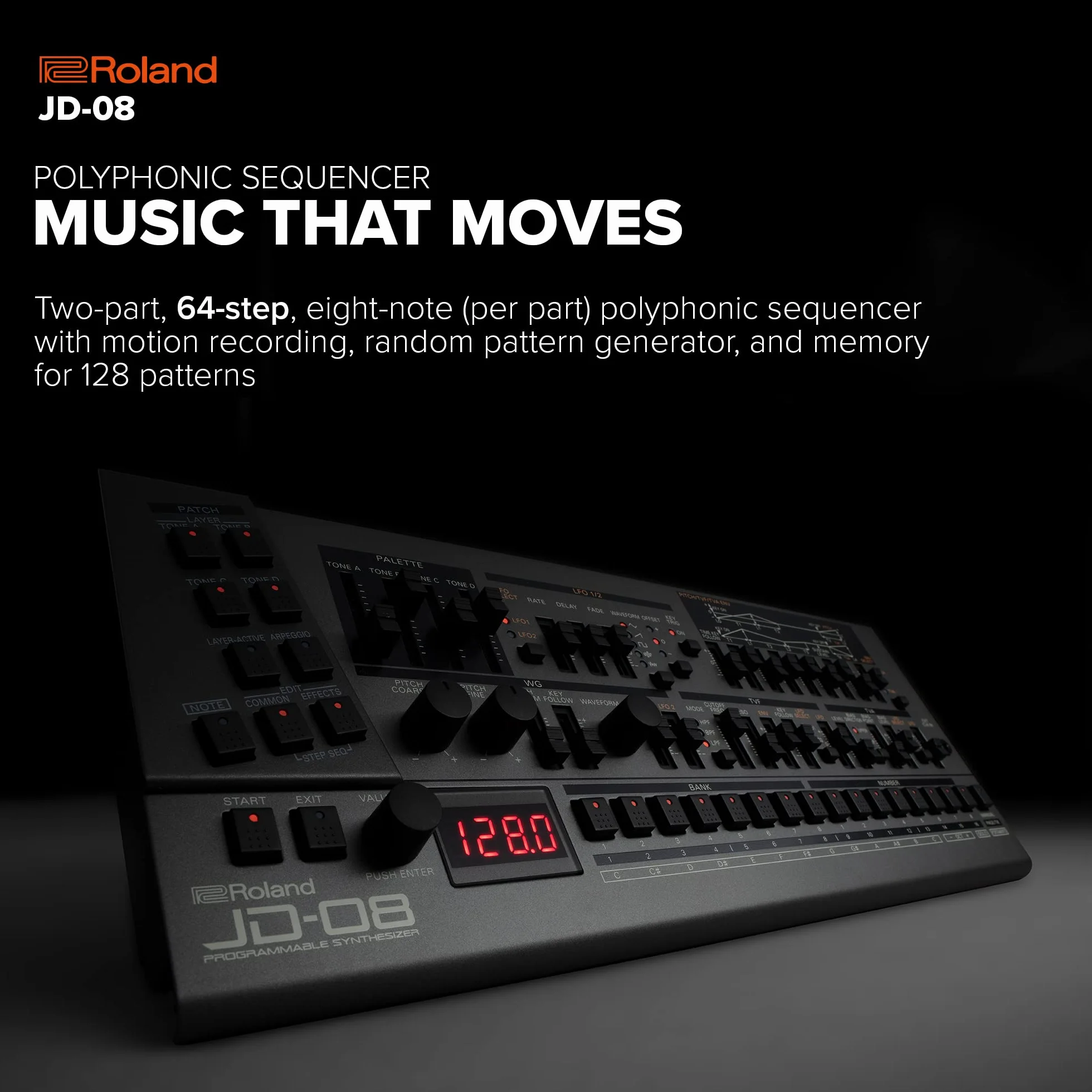 Sintetizador Boutique y módulo de sonido Roland JD-08 – Reedición moderna y compacta del mítico Roland JD-800 de los 90 con nuevos efectos, secuenciador polifónico y más – Ligero, portátil