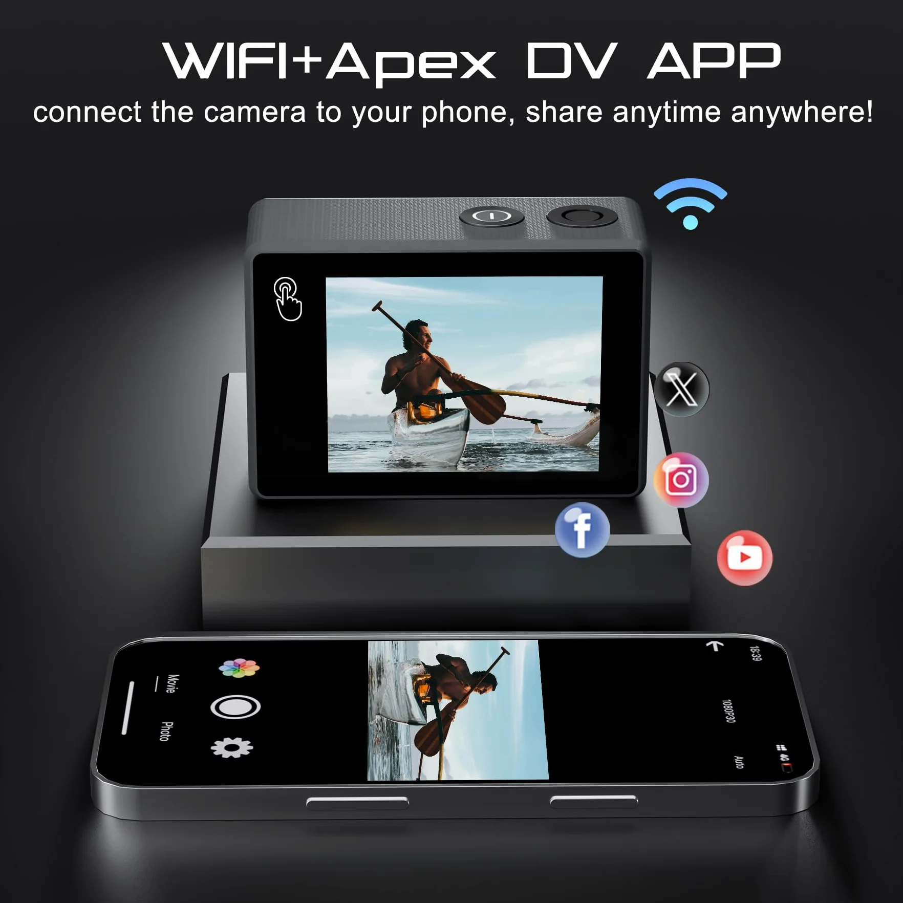 Apexcam M80PRO Cámara Deportiva con Pantalla táctile 4K 48MP Cámara de Acción con 64G Tarjeta Cámara Subacuática Impermeable 40M con 8X Zoom y 2 * 1350 Baterías Kit Accesorios