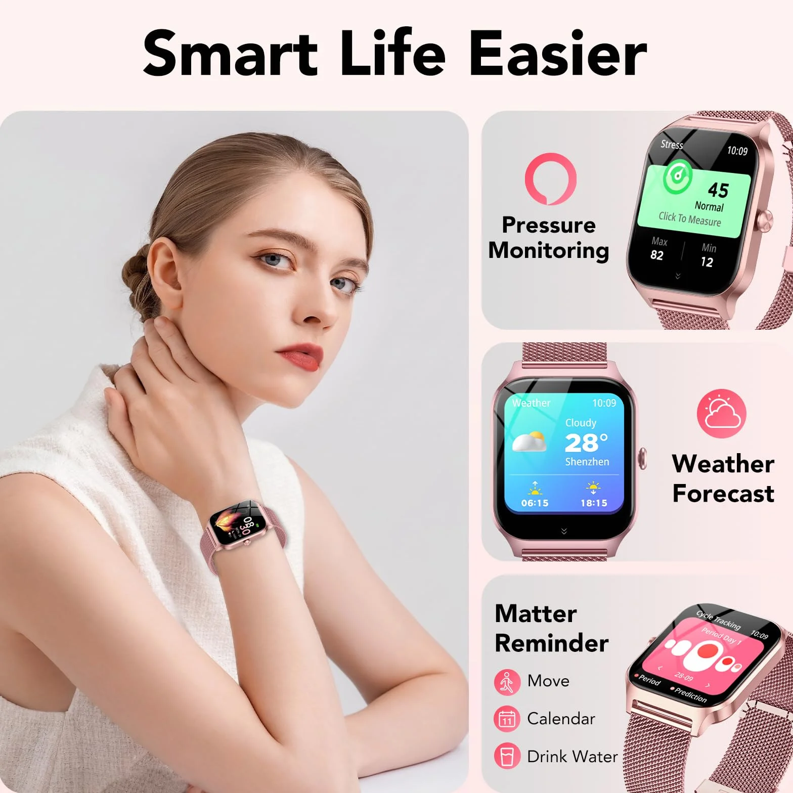 Reloj Inteligente Mujer con Llamadas Bluetooth y Asistente IA, Whatsapp Notificaciones,1.85" HD Smartwatch Mujer con SpO2/Pulsómetro/Monitor de Sueño,120+ Modos Deportes para iPhone Android,2 Correas