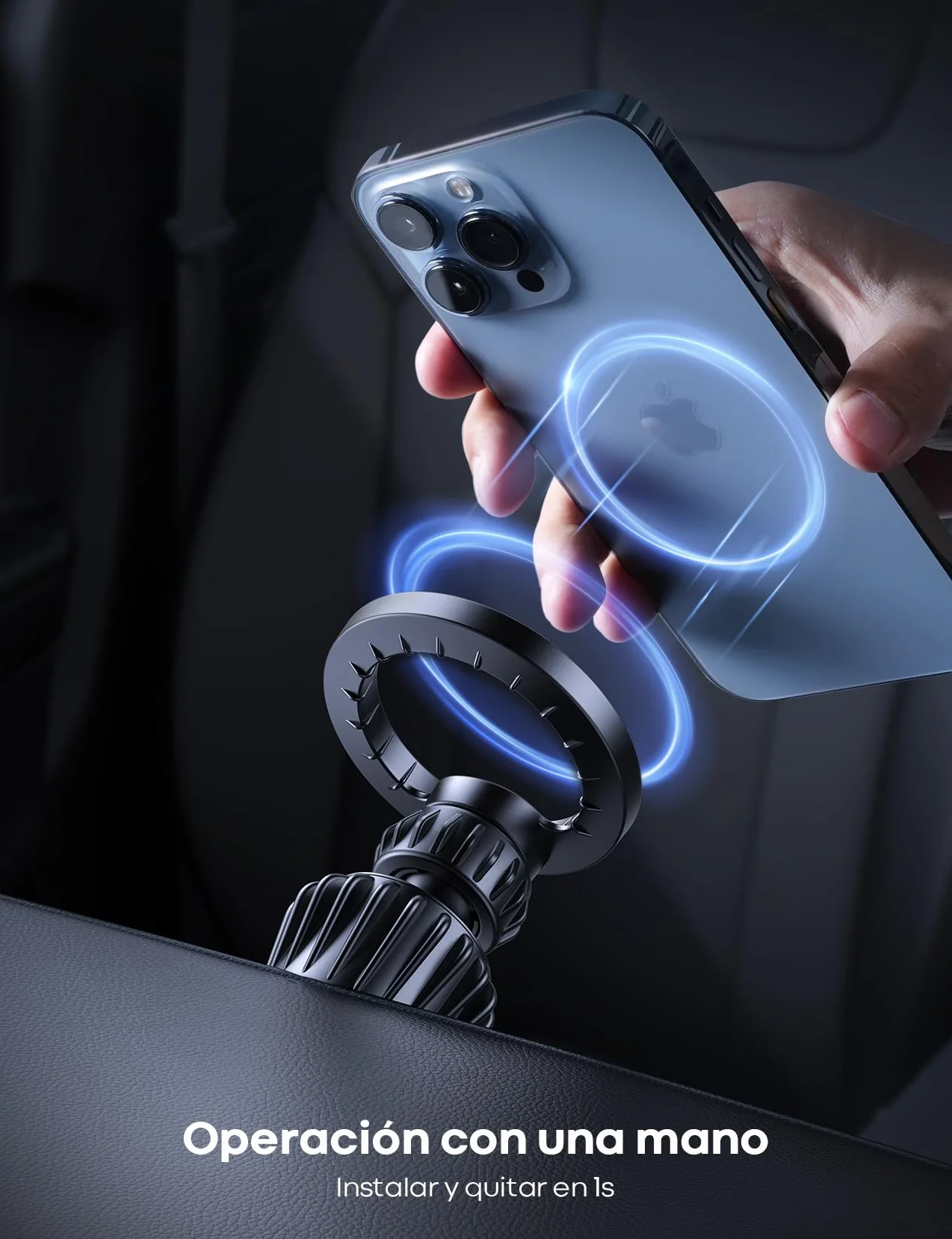 Lamicall Soporte Móvil Coche MagSafe 360° Rotación Gancho Metálico Magnético para iPhone 17 16 15 14, Otro Smartphone