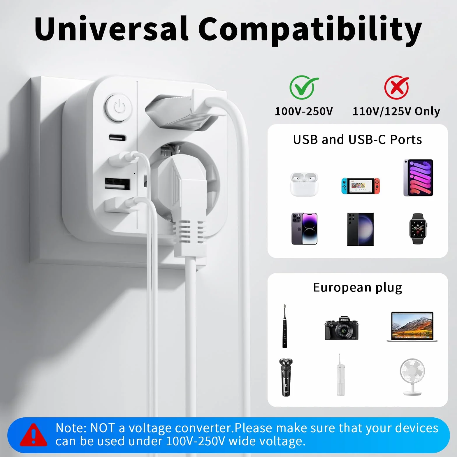 Adaptador Enchufe Japon 2500W 6 en 1 Tipo A 2 USB A 2 USB C Viaje Español a Japones América México Canadá Tailandia