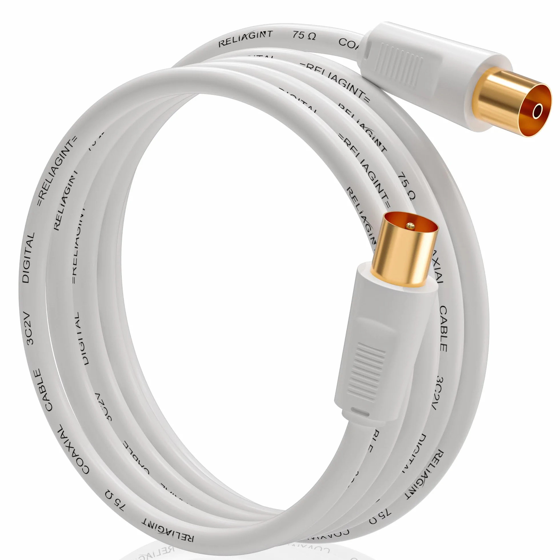 RL Flex Cable antena TV coaxial 2m, prolongador macho/hembra 75 Ohm, conductor de cobre puro, para TDT, TV por cable y satélite (DVB-T/T2/C/S/S2), Blanco