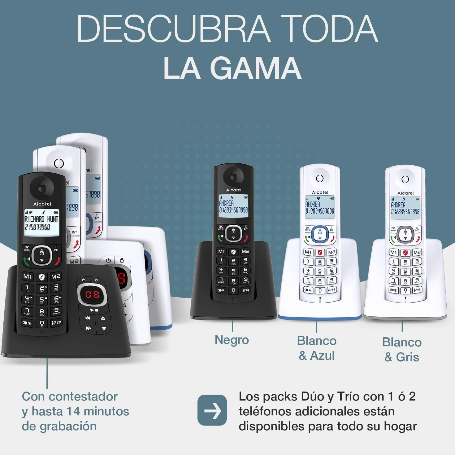 ALCATEL F530 Voice Trío Teléfono inalámbrico DECT con contestador automático - 3 terminales - Negro