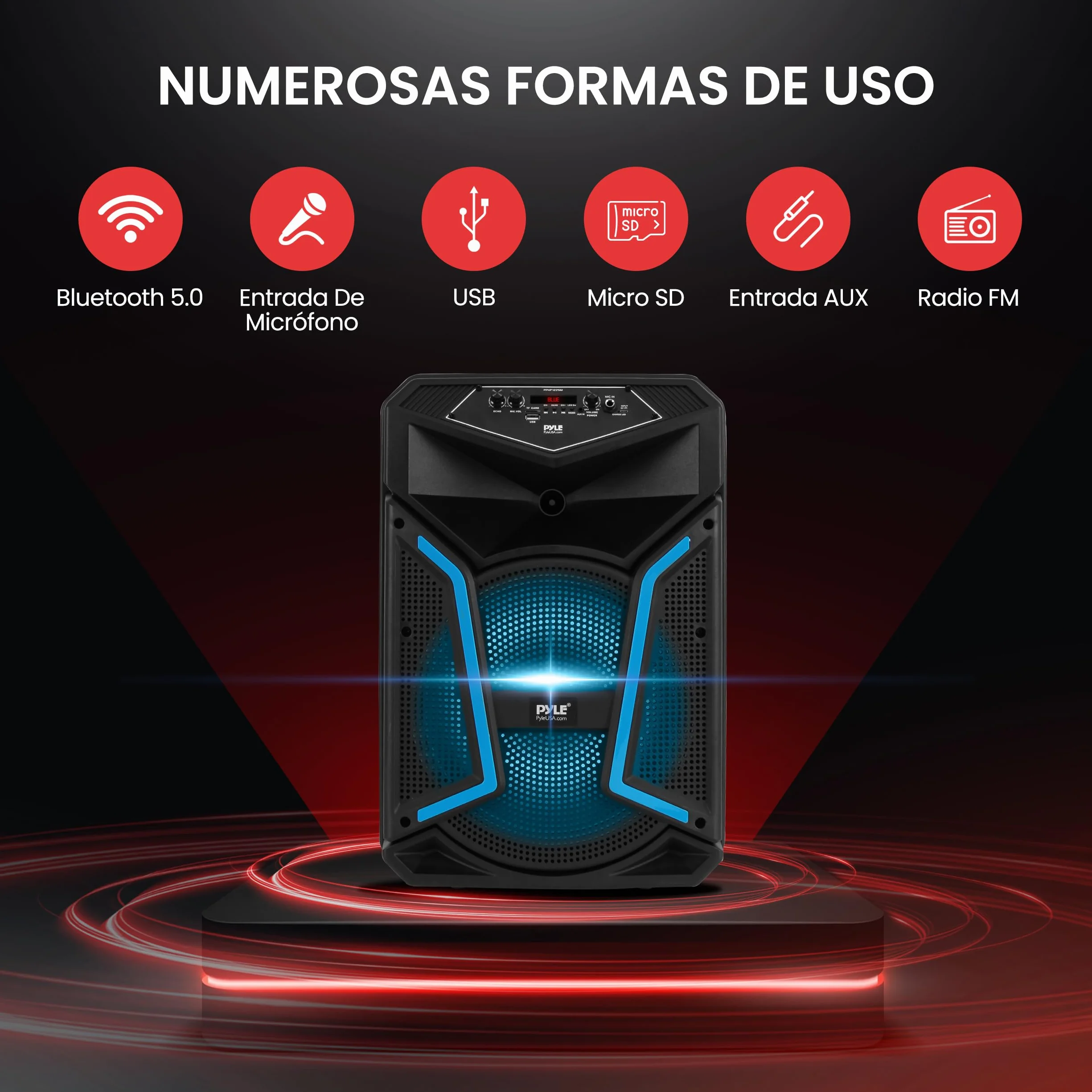 Pyle Sistema de Altavoces, PA, 800W, Bluetooth, Portatil, Microfono, Mando a Distancia, Luces, MP3, USB, Radio FM, Ruedas para facil Transporte